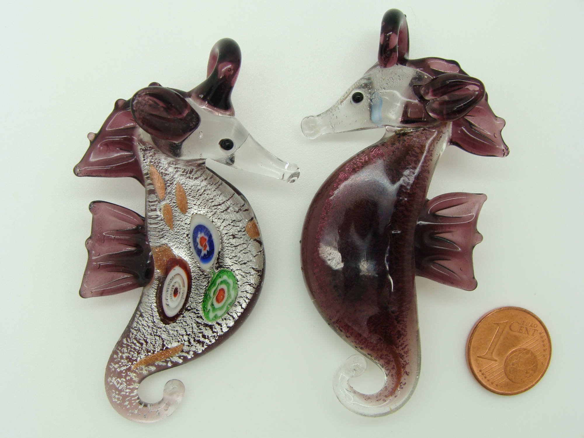 pendentif hippocampe violet verre millefiori Pend-64
