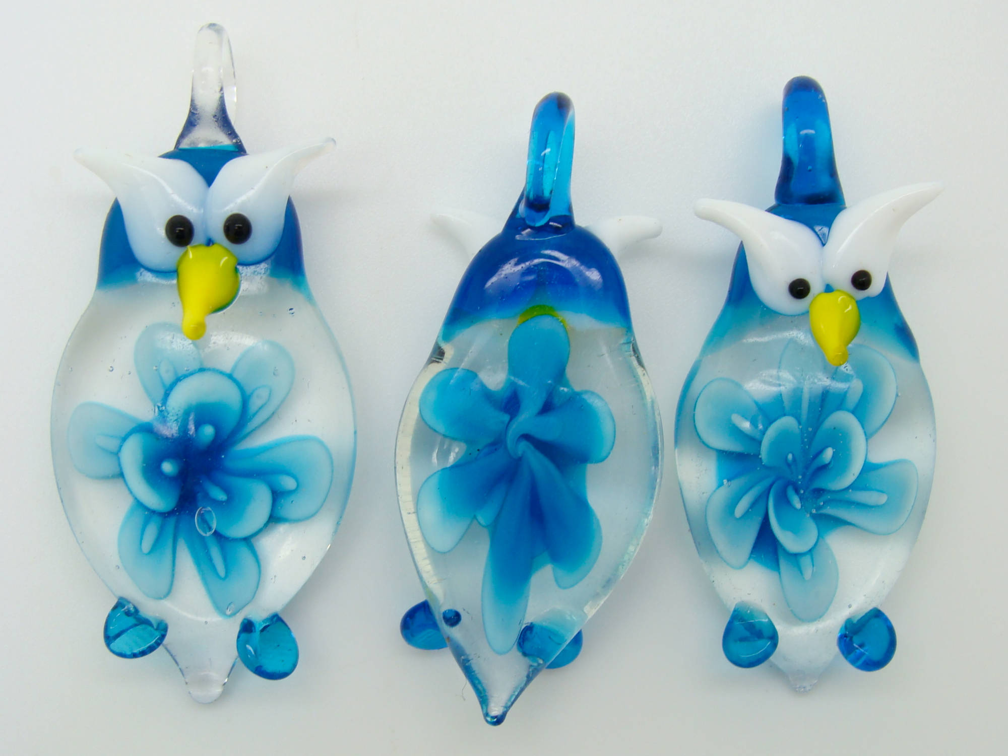 pendentif hibou fleur verre bleu Pend-68