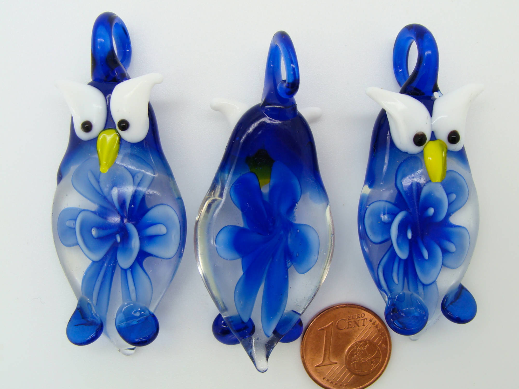 pendentif hibou fleur bleu fonce verre Pend-69