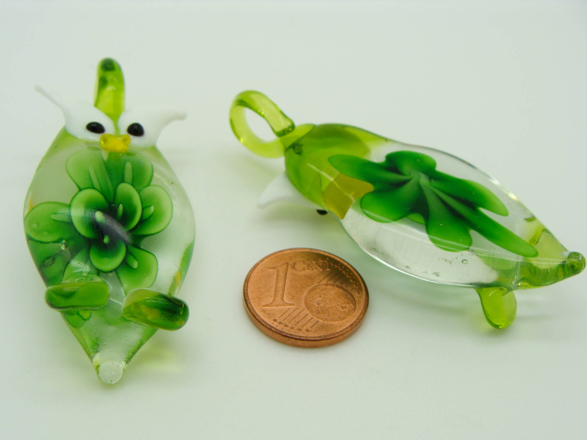 pendentif hibou fleur vert verre Pend-70