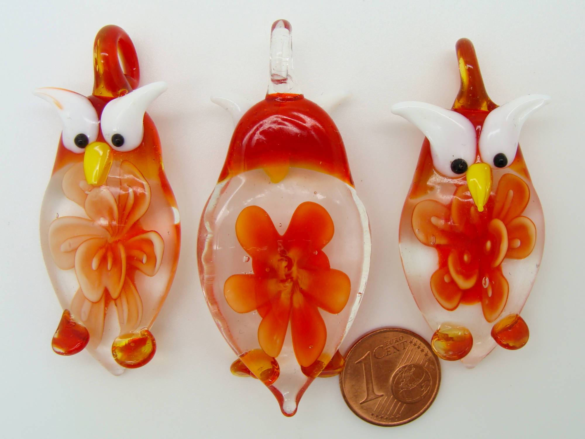 pendentif hibou fleur orange verre Pend-70