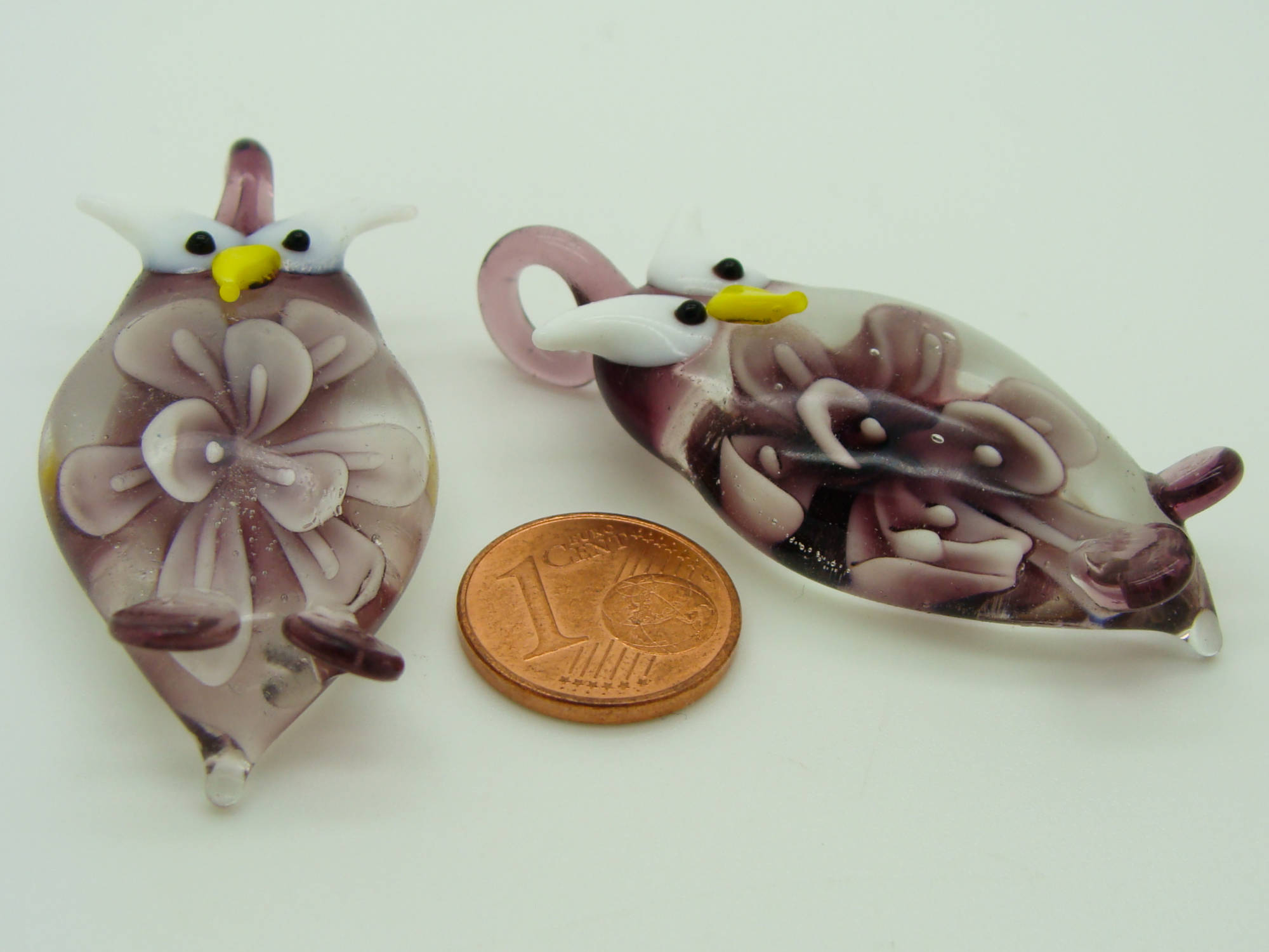 pendentif hibou verre fleur violet Pend-72