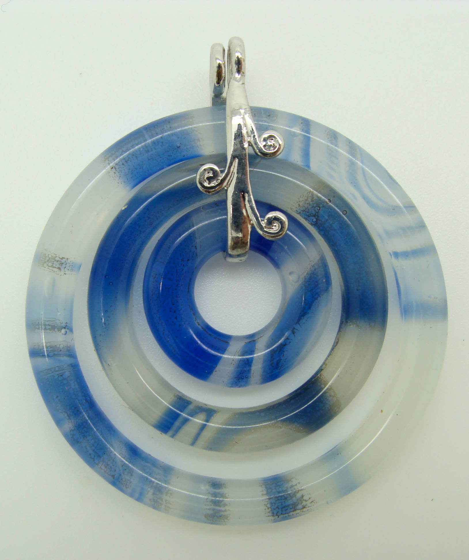 pendentif 3 ronds bleu lampwork Pend-99