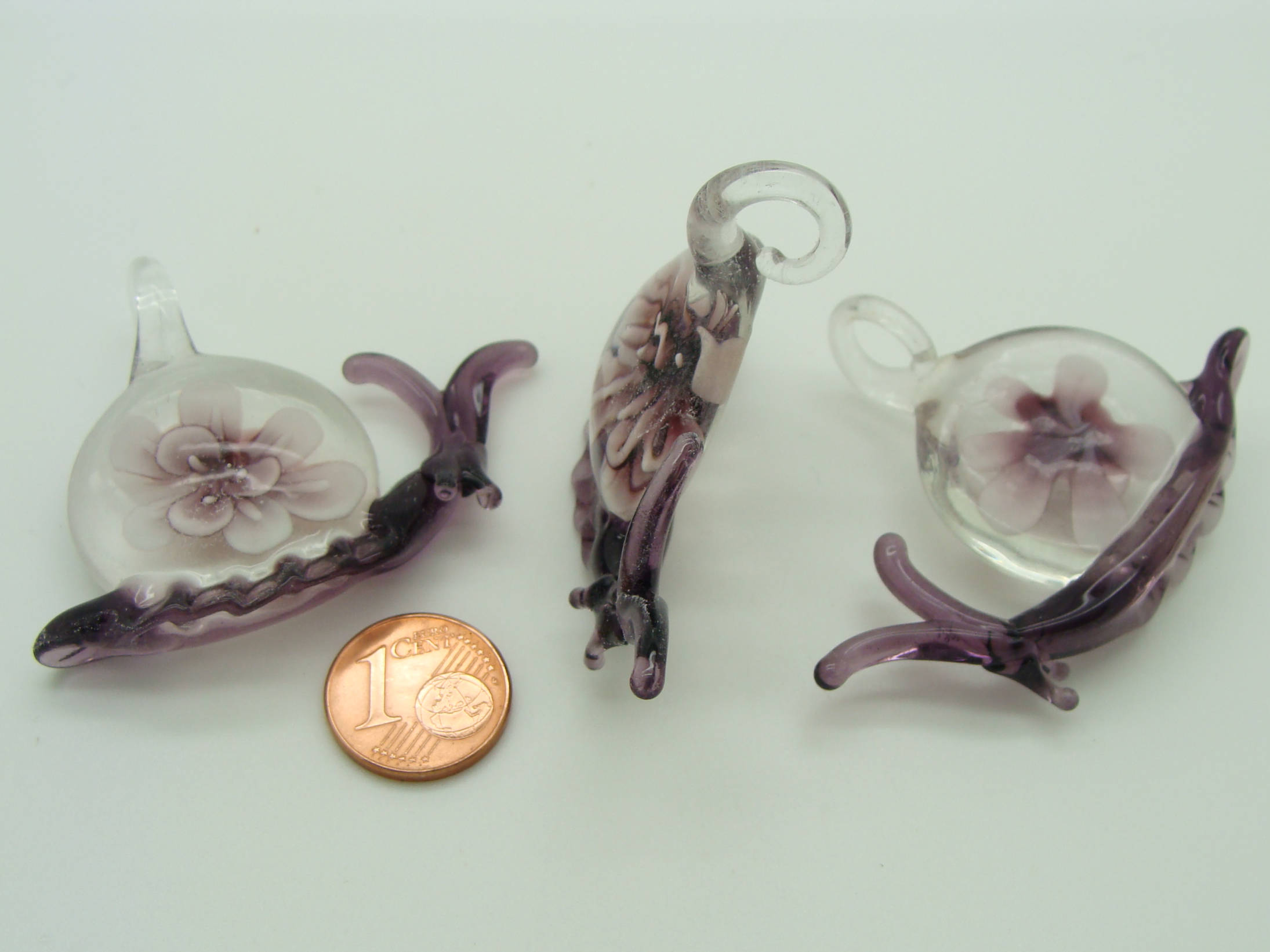 pendentif verre escargot fleur violet Pend-114