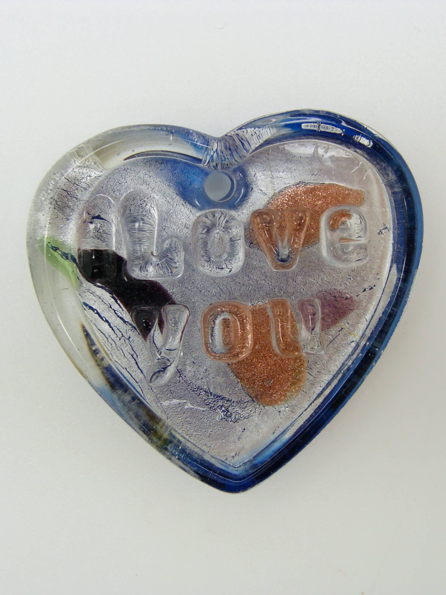 pendentif coeur bleu fonce verre Pend-118