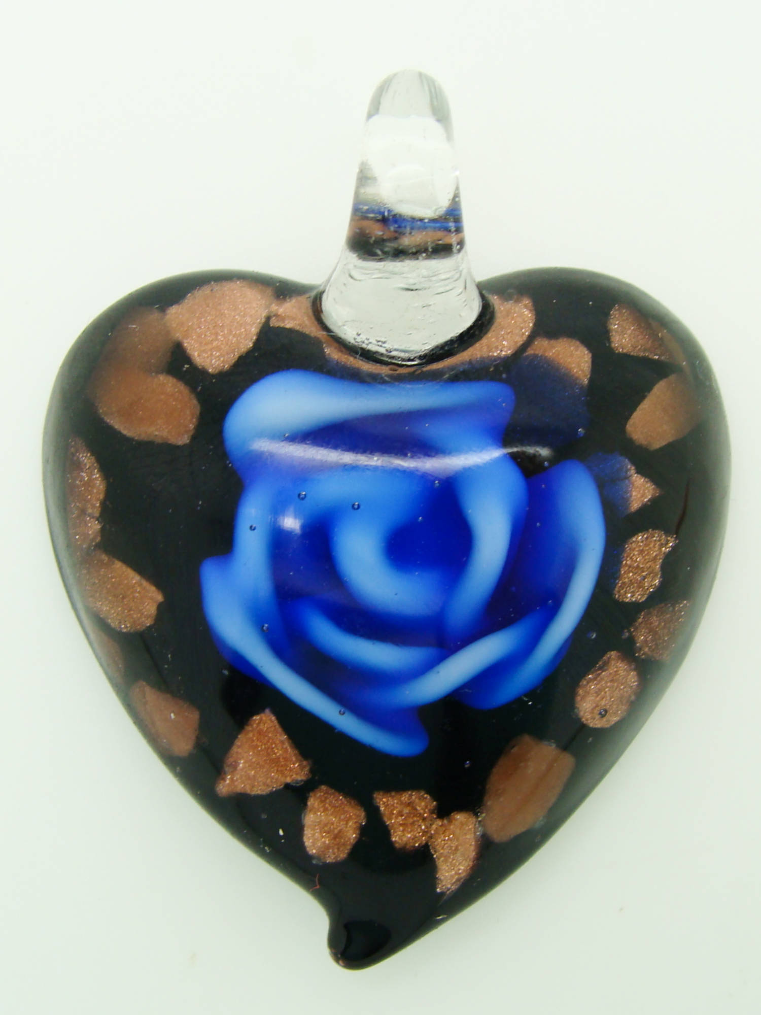 pendentif coeur noir fleur bleu Pend-154