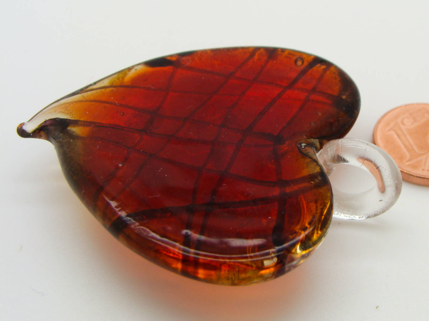 pendentif coeur verre rouge rayure Pend-159-2