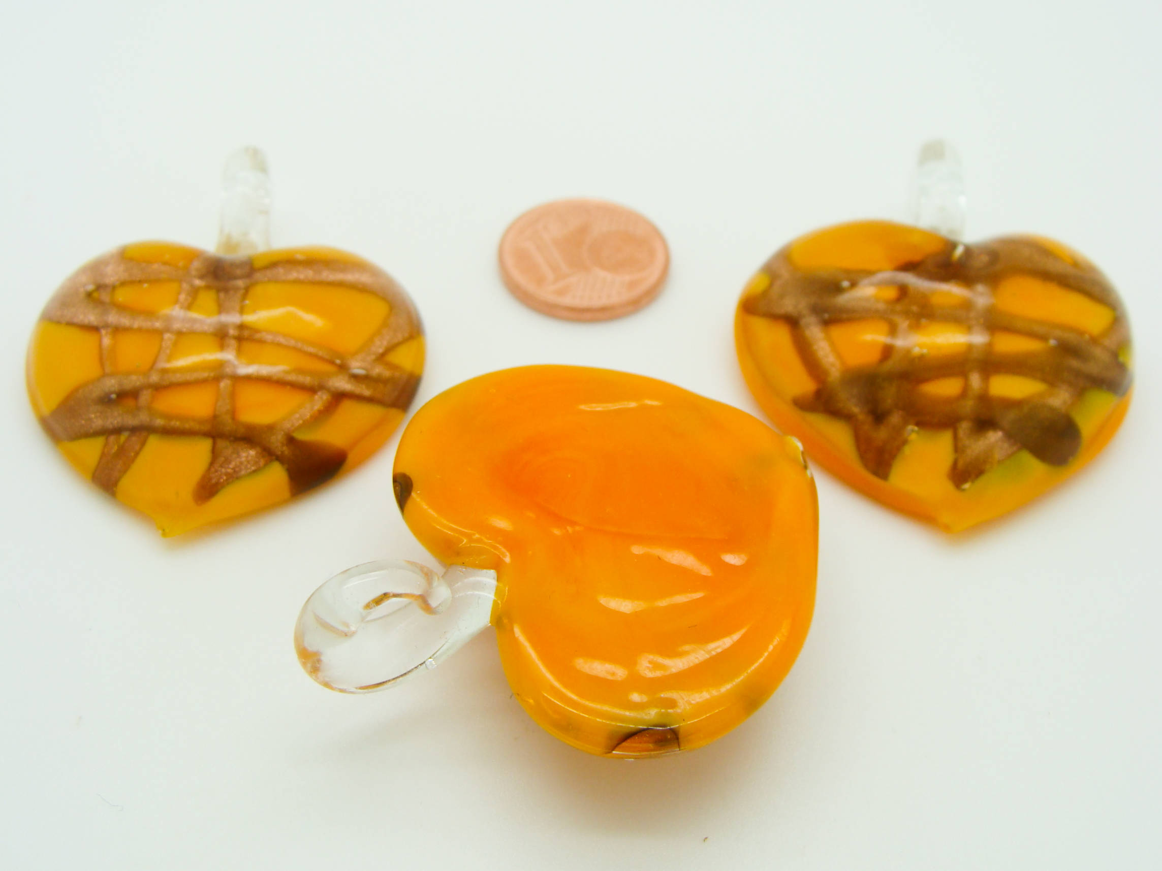 pendentif coeur verre orange rayure dore Pend-160