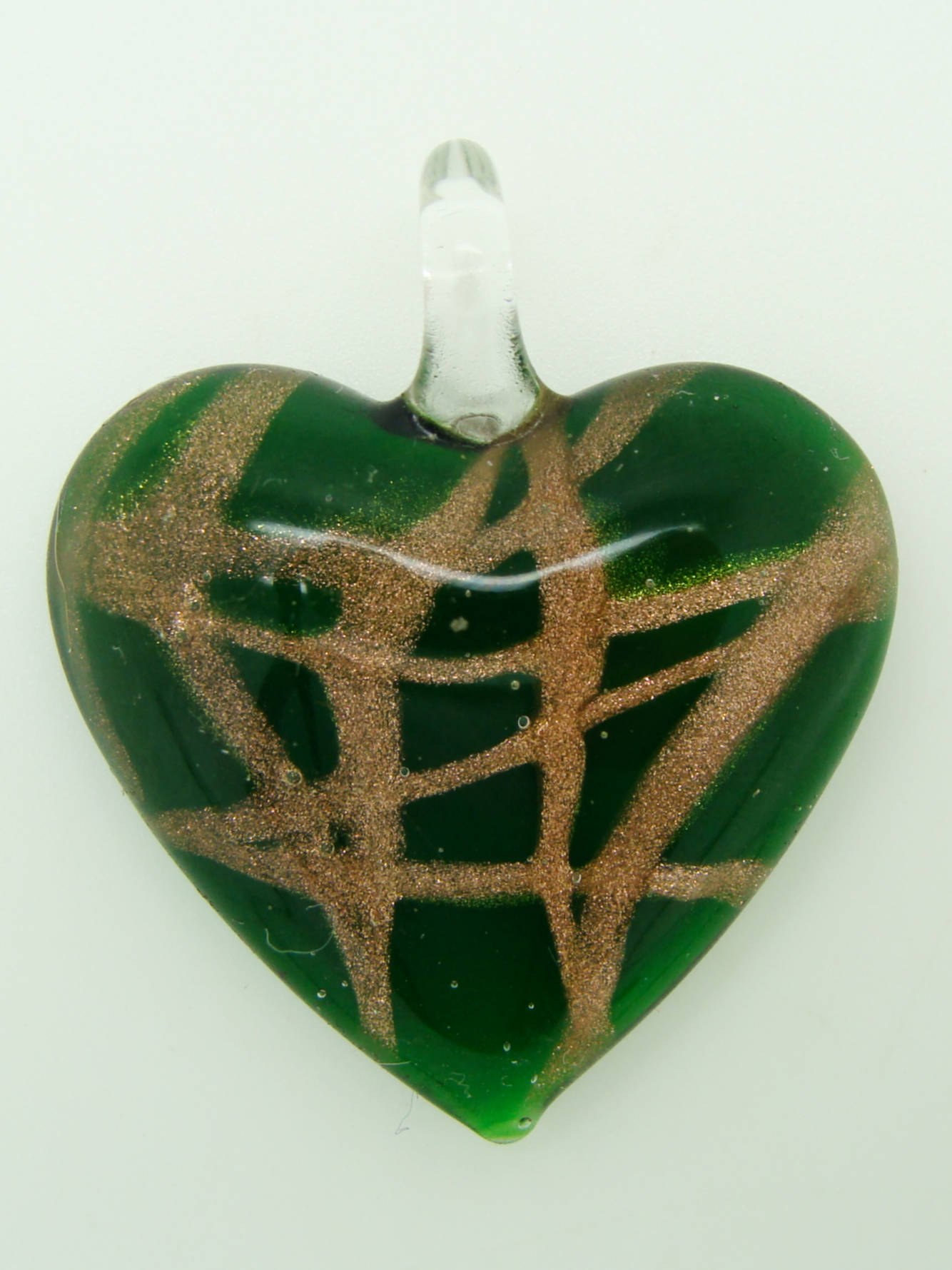 pendentif coeur vert fonce rayure dore Pend-160-1