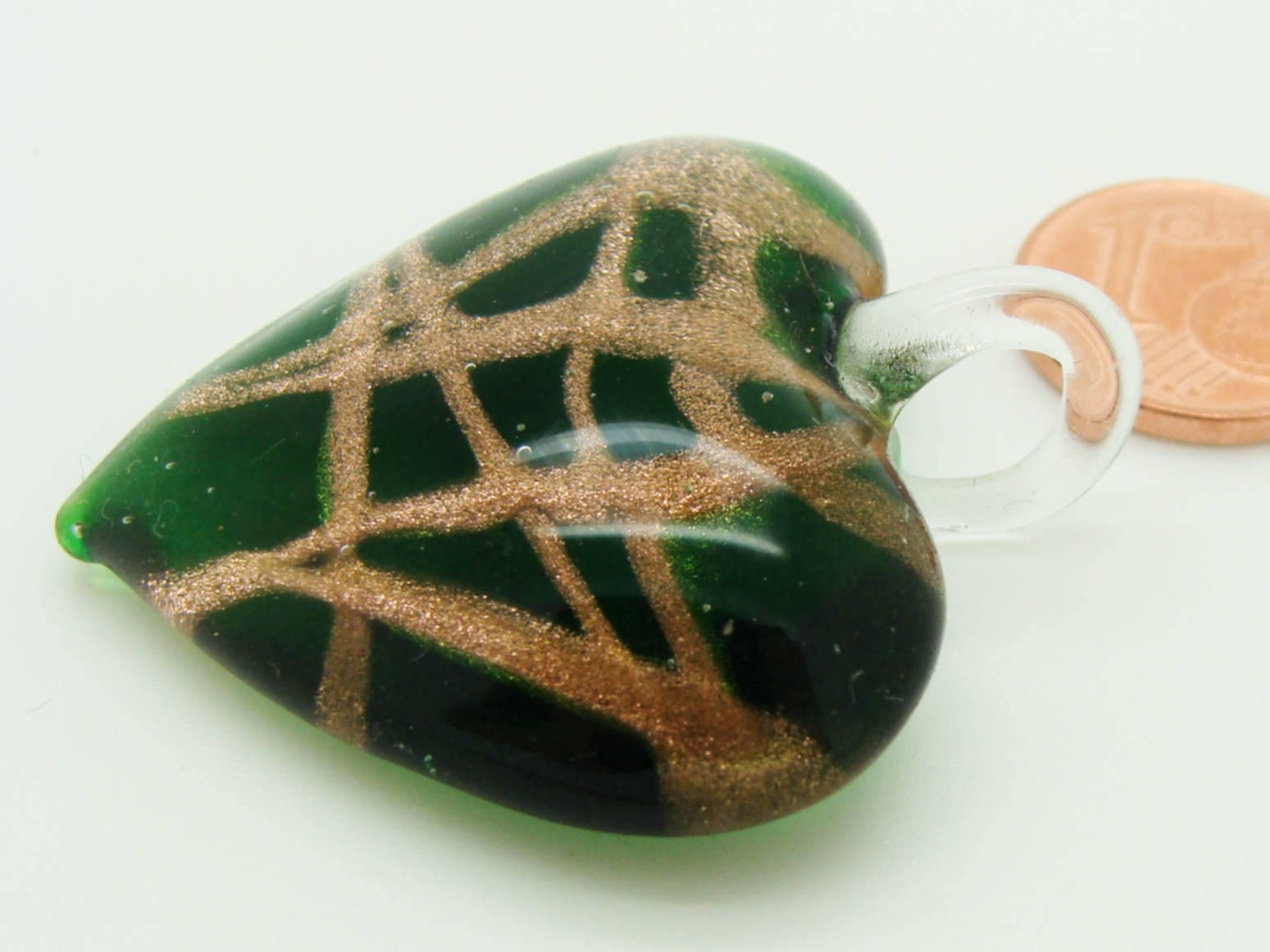 pendentif coeur verre vert fonce 35mm Pend-160-1