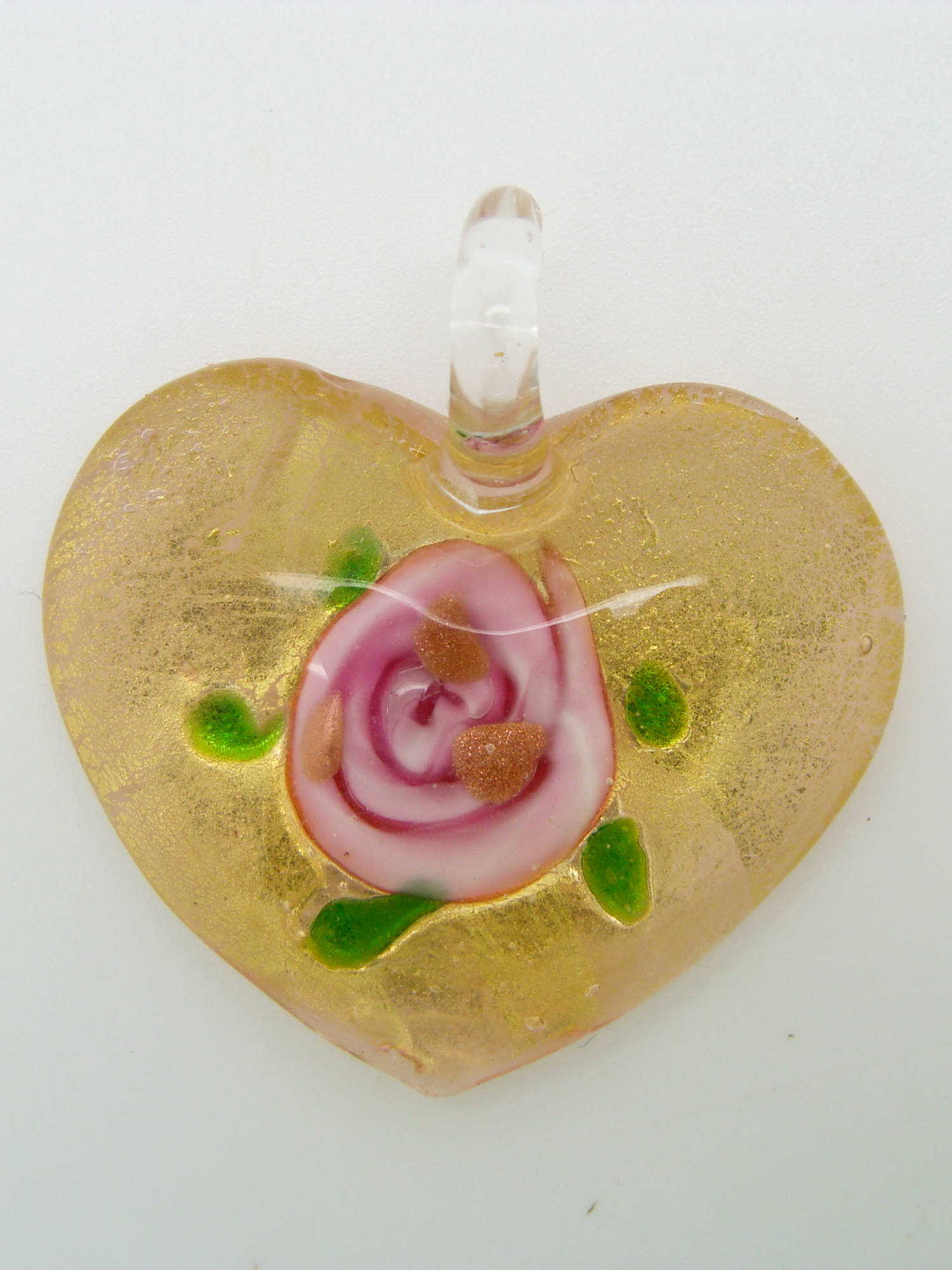 pendentif coeur dore fleur rose Pend-163