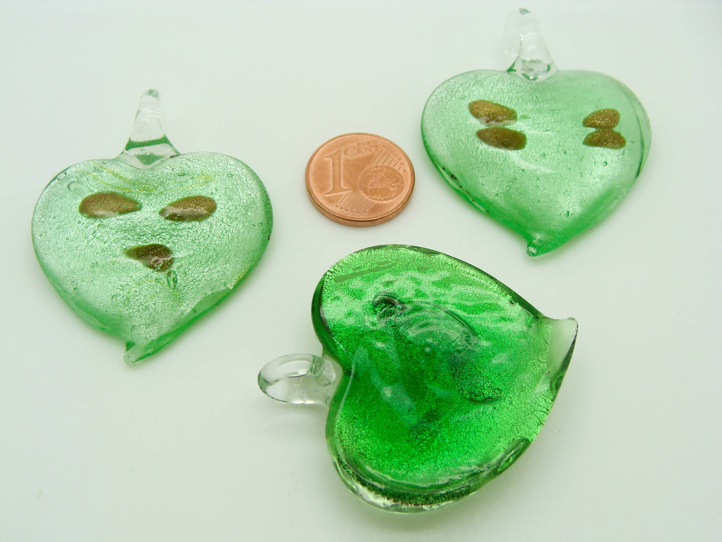 pendentif coeur verre silver foil vert fonce Pend-166-5