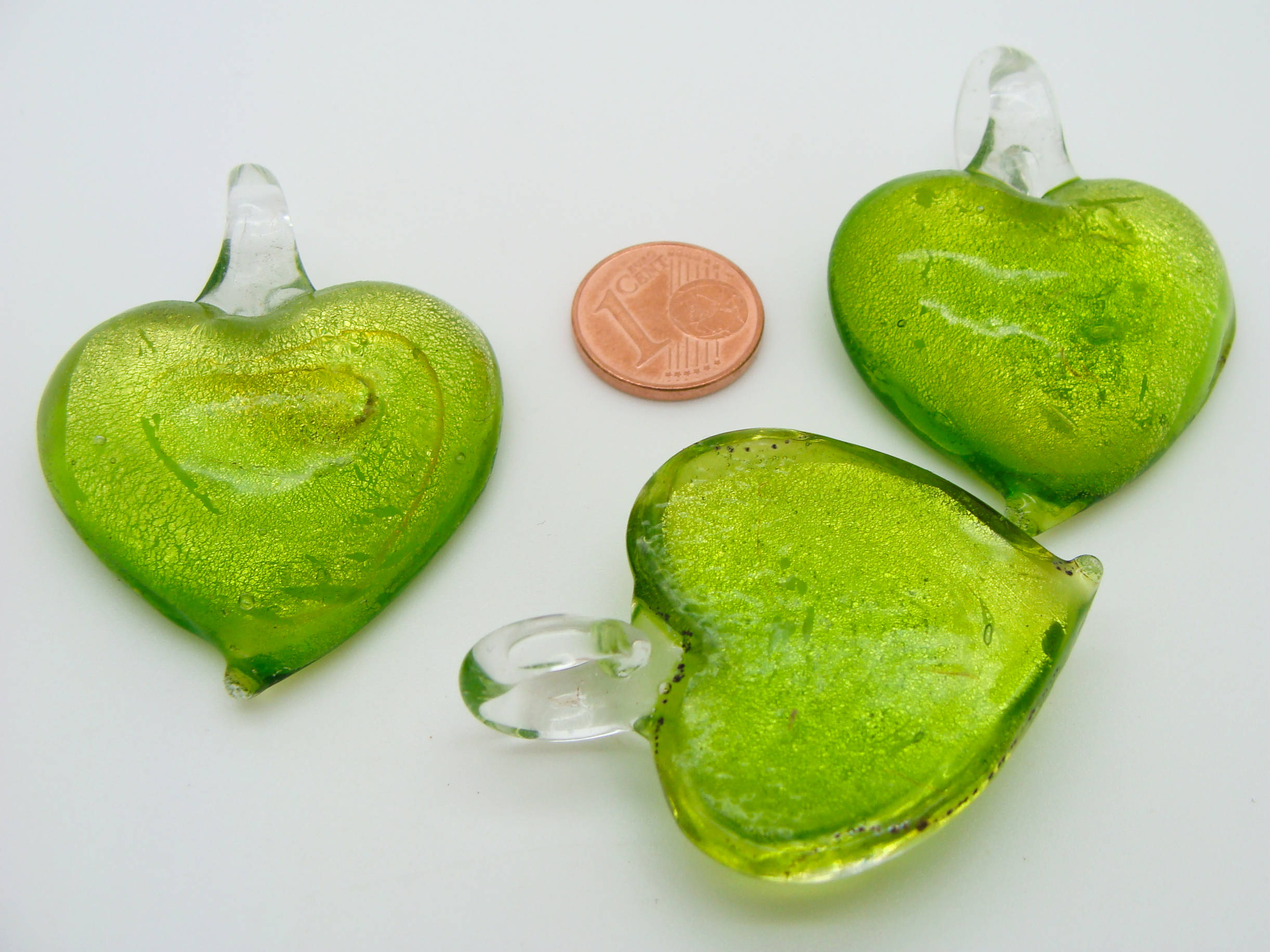 pendentif coeur verre vert silver foil simple Pend-167-1