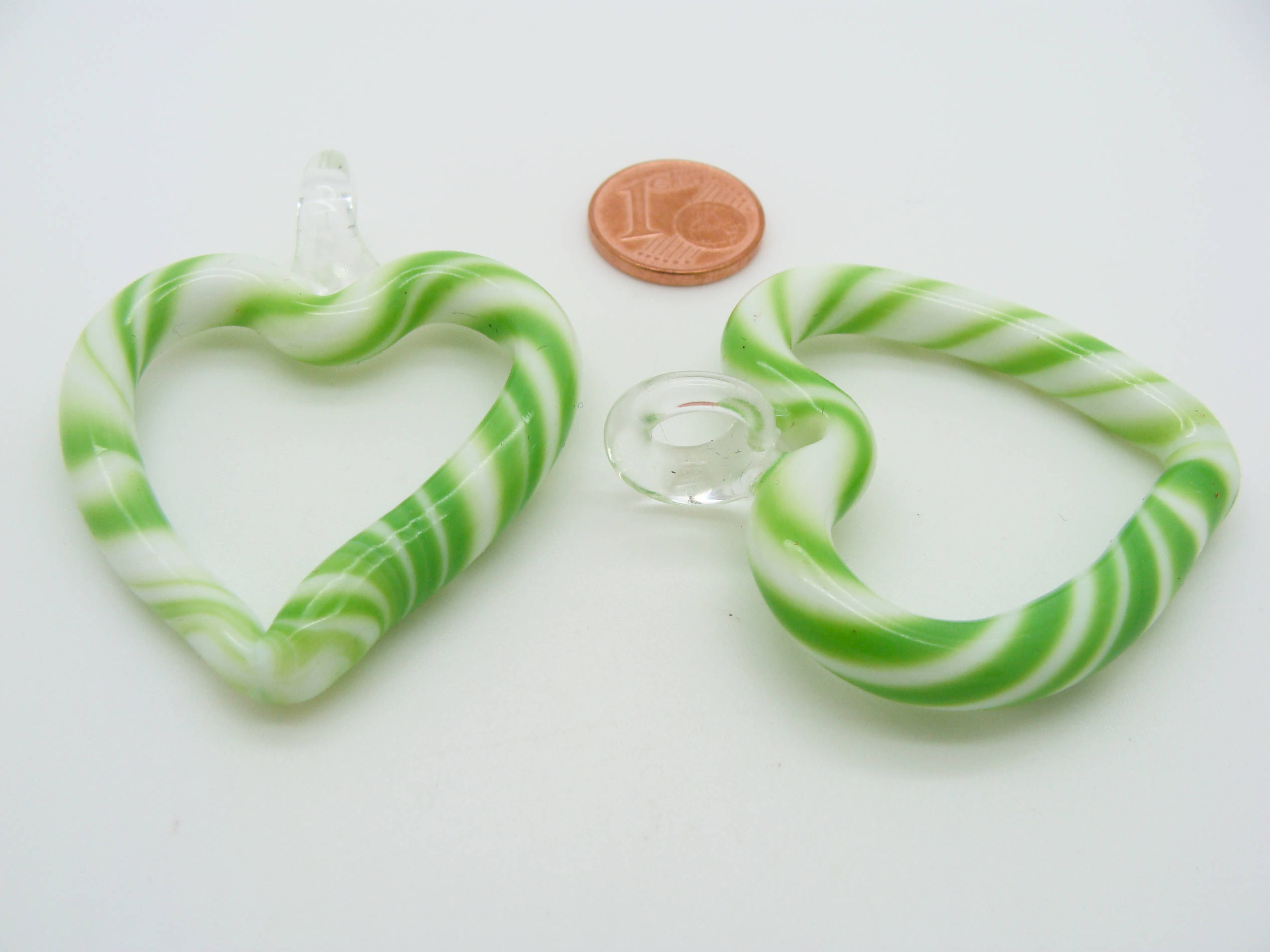pendentif coeur creux blanc vert lampwork Pend-174-5