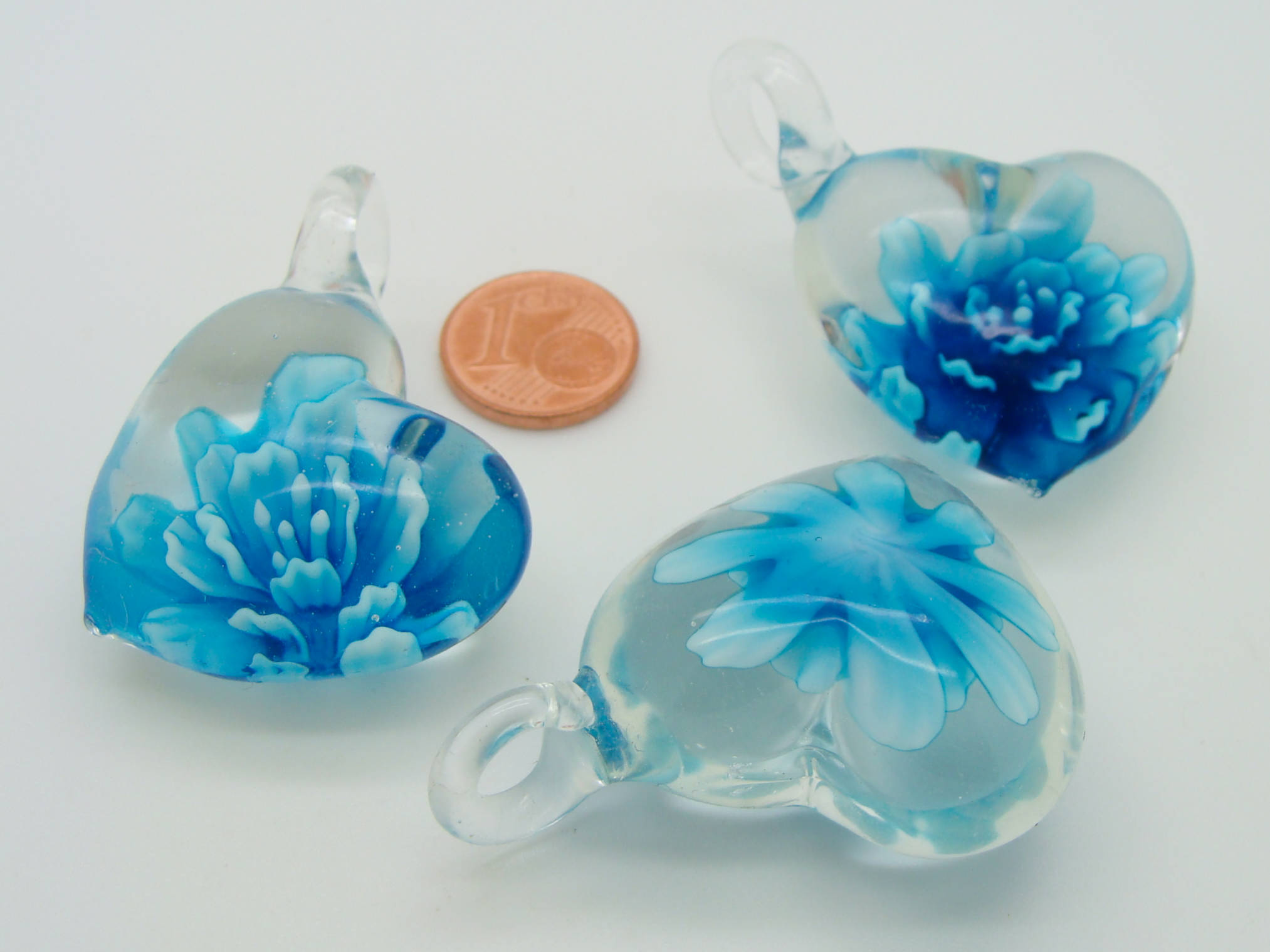 pendentif coeur fleur bleu verre 44mm Pend-176