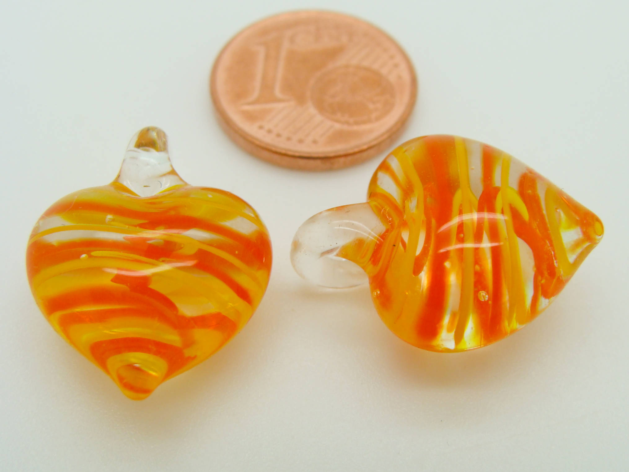 breloque coeur jaune orange verre Pend-182-2