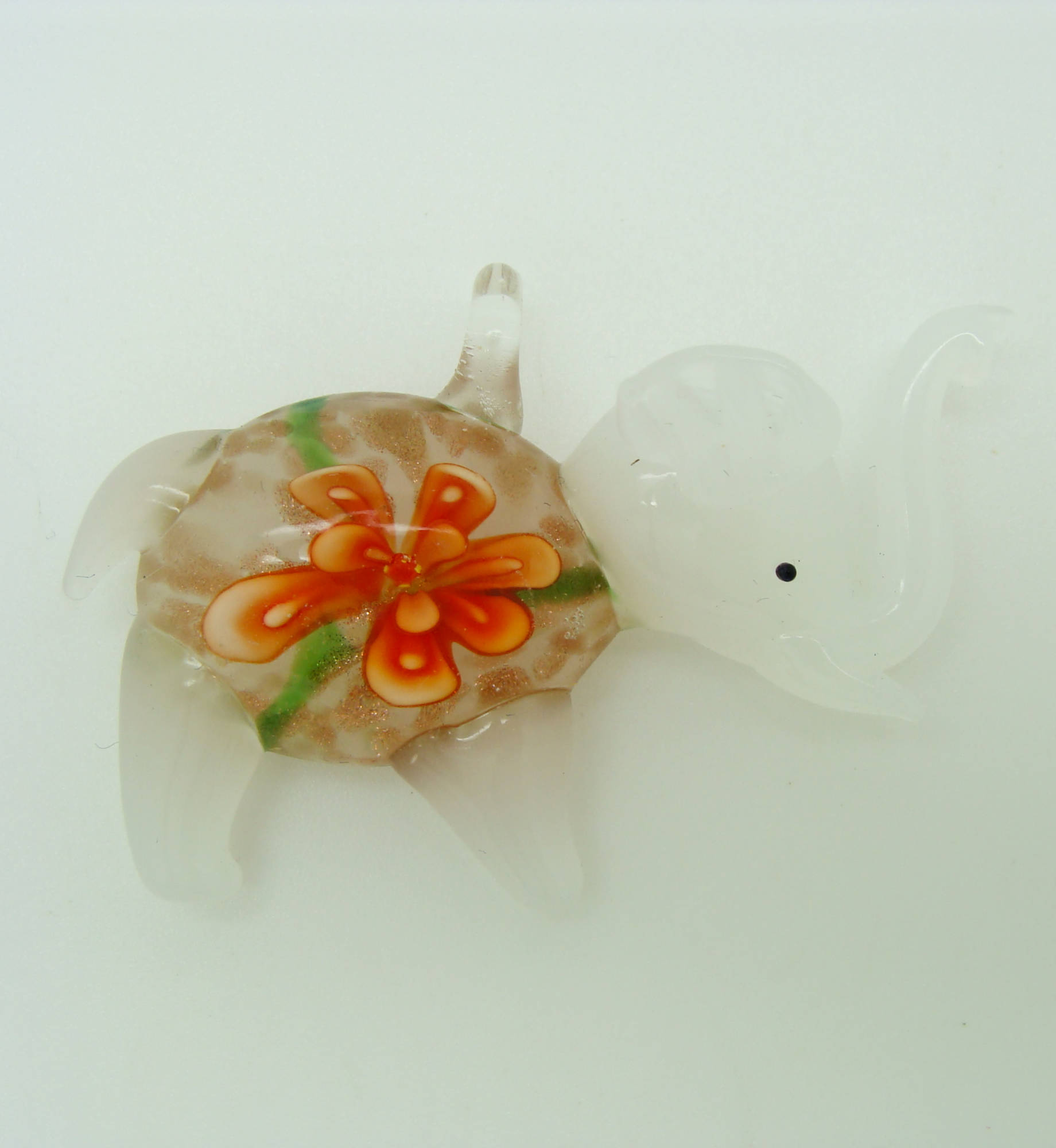 pendentif elephant blanc fleur verre Pend-190