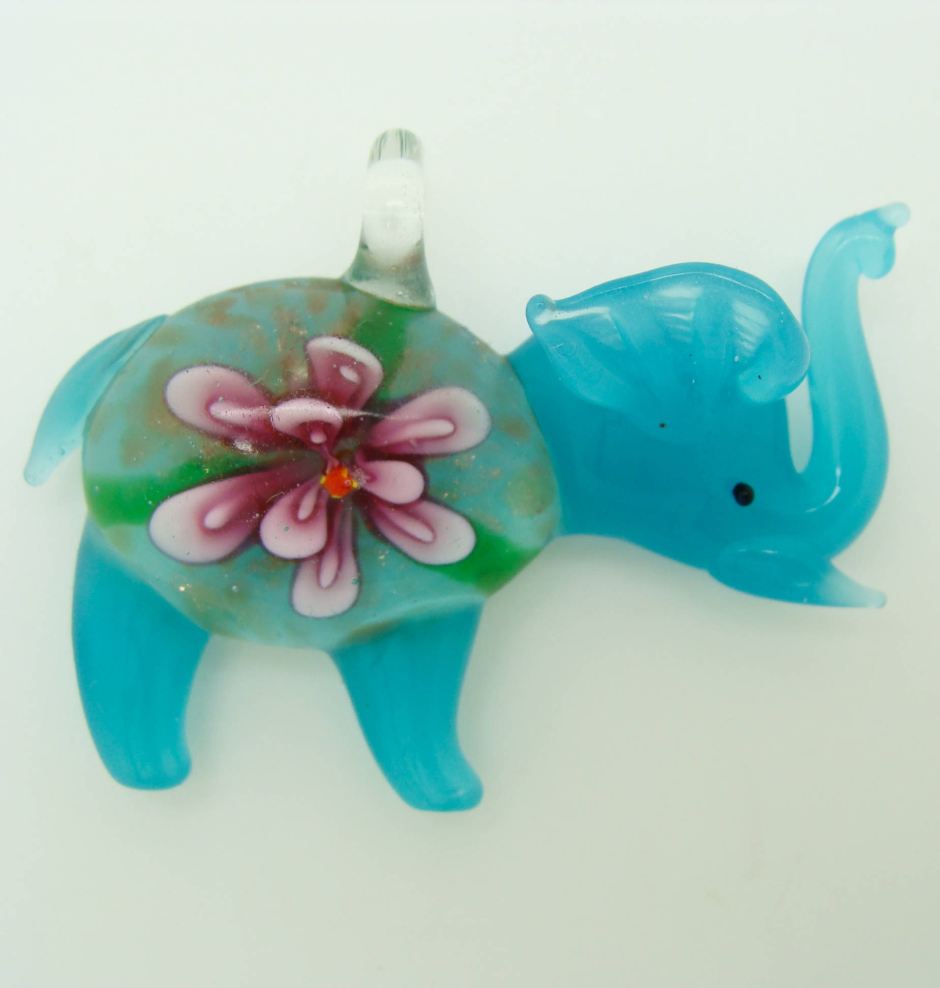 pendentif elephant bleu fleur verre Pend-190-1