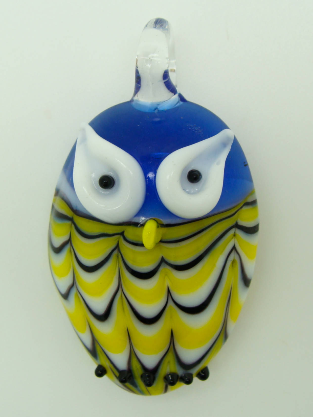 pendentif chouette bleu jaune verre Pend-204