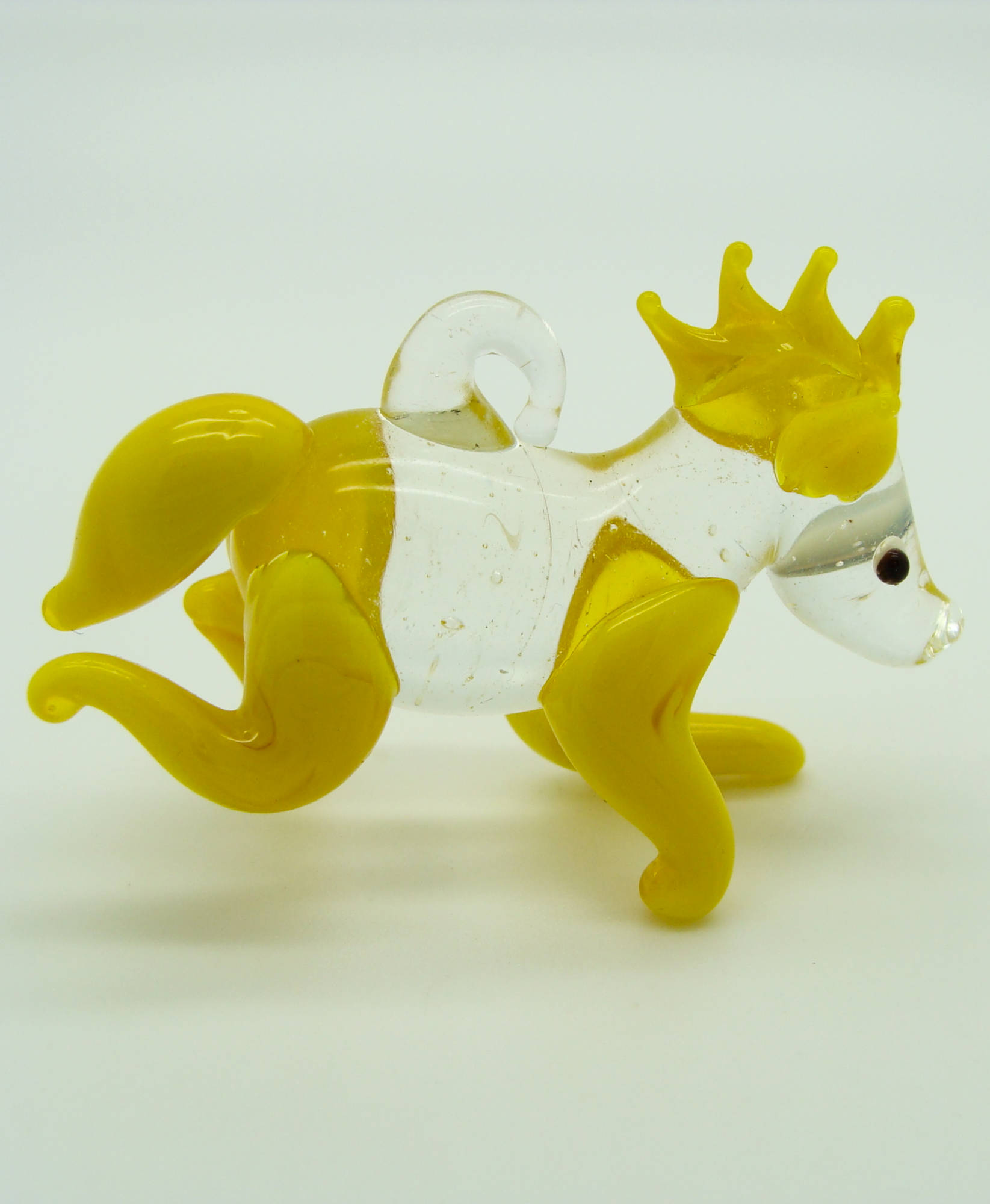 Pendentif Cheval Jaune et transparent 60mm animal en verre lampwork