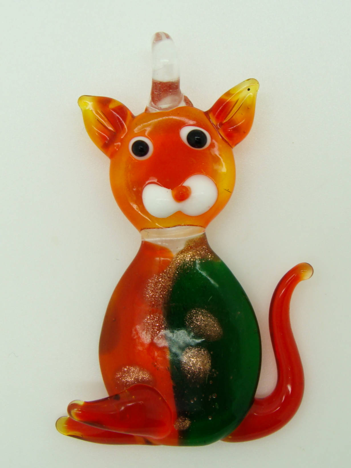 pendentif chat rouge vert verre Pend-233
