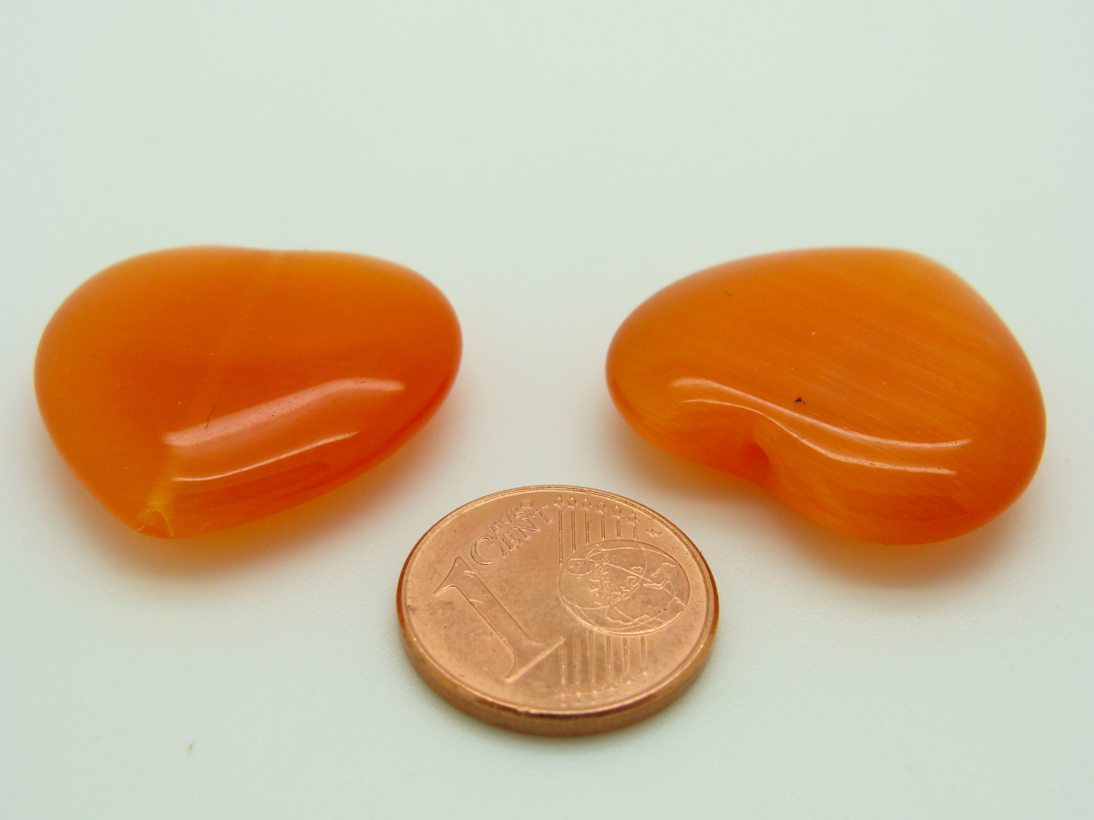 perle oeil de chat Coeur 25mm orange