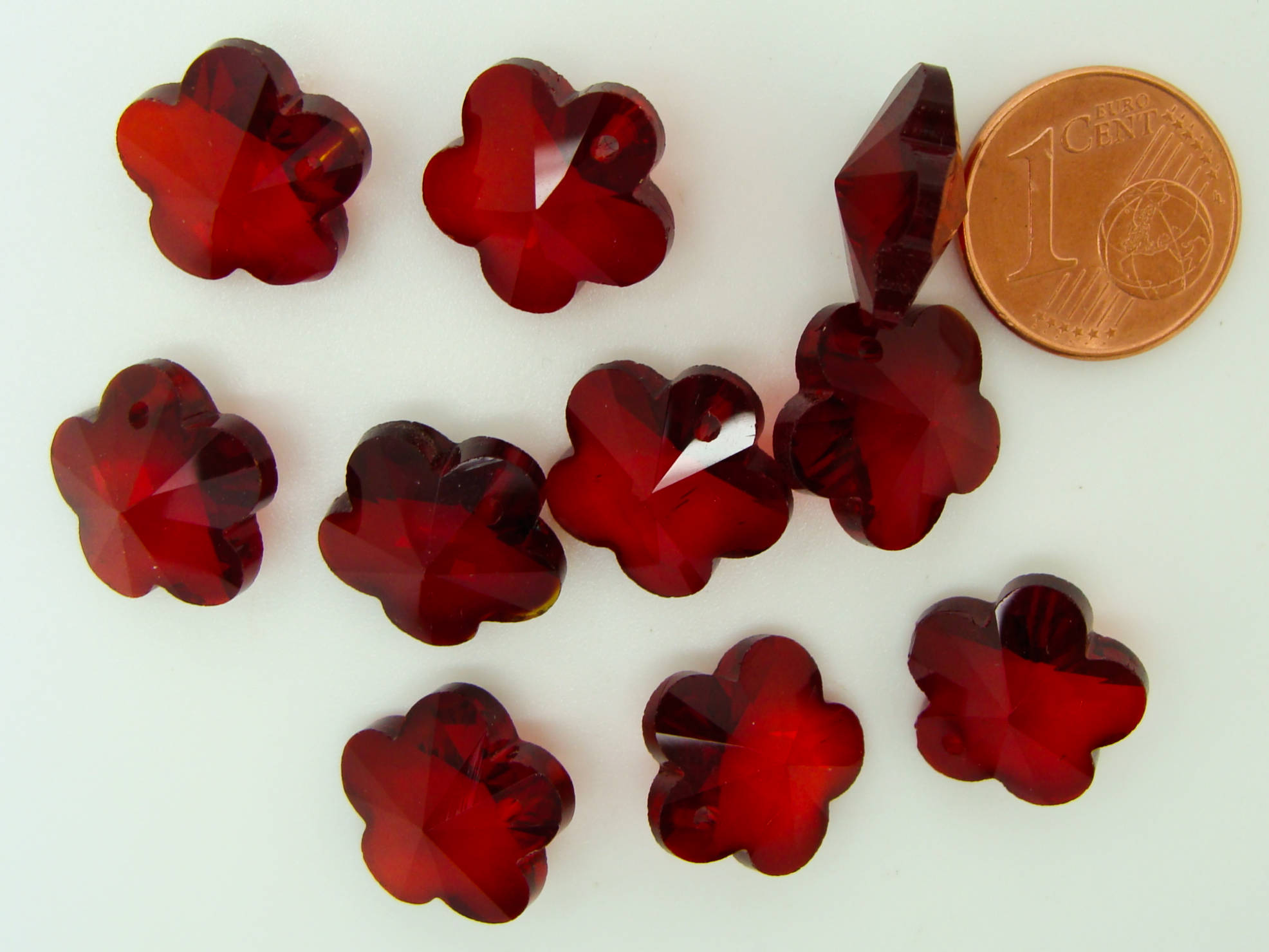 breloque fleur rouge verre 13mm