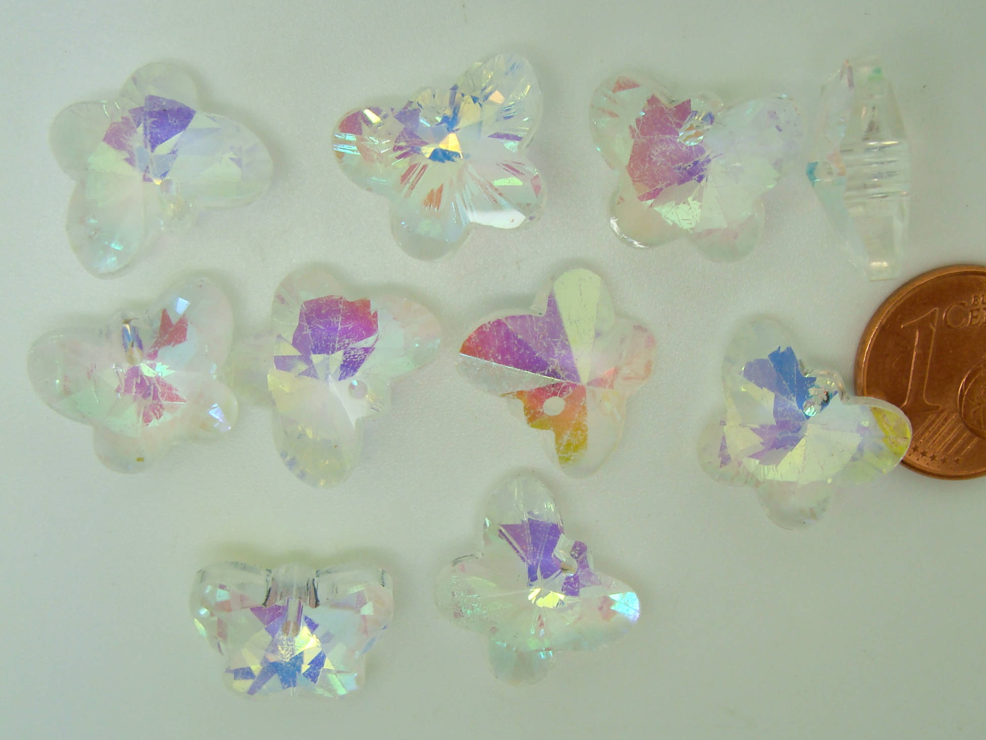 breloque papillon transparent verre metallise