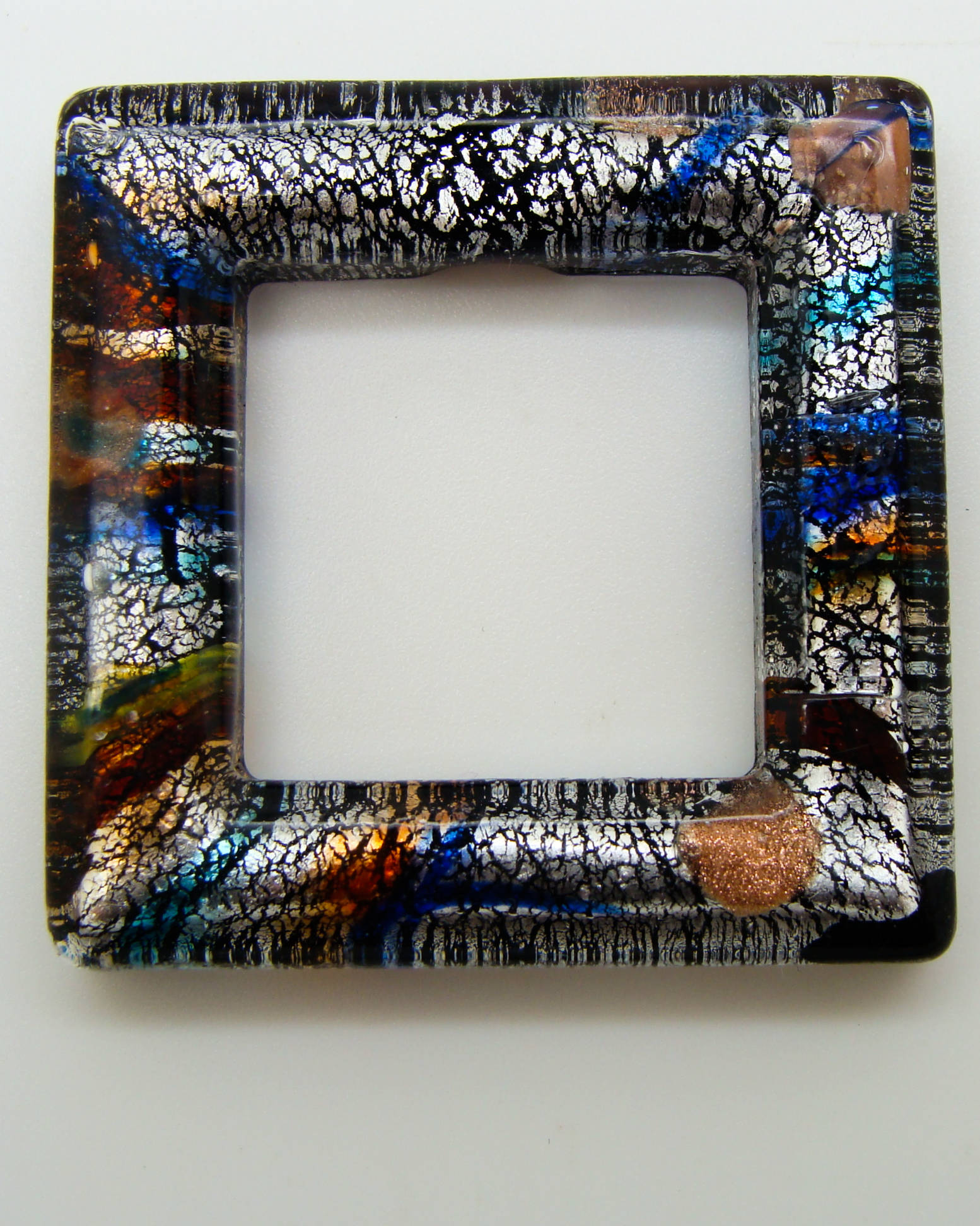 Pend-247-4 pendentif carre multicolore argent verre