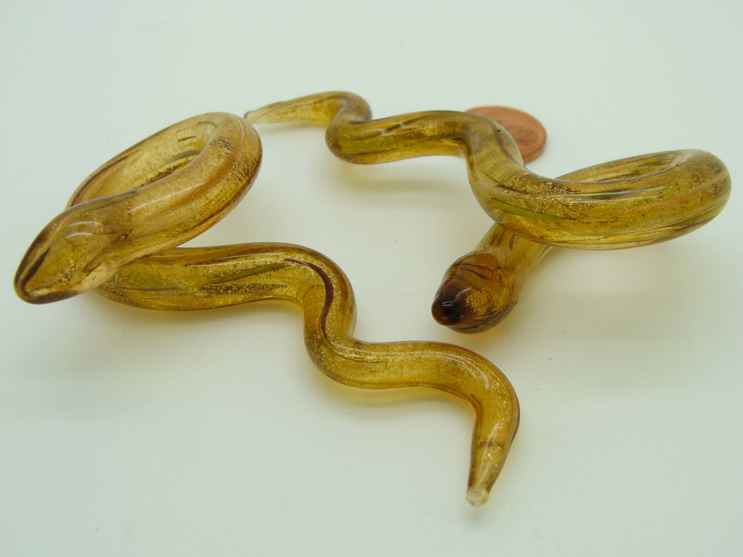 Pend-255-3 pendentif serpent jaune dore verre