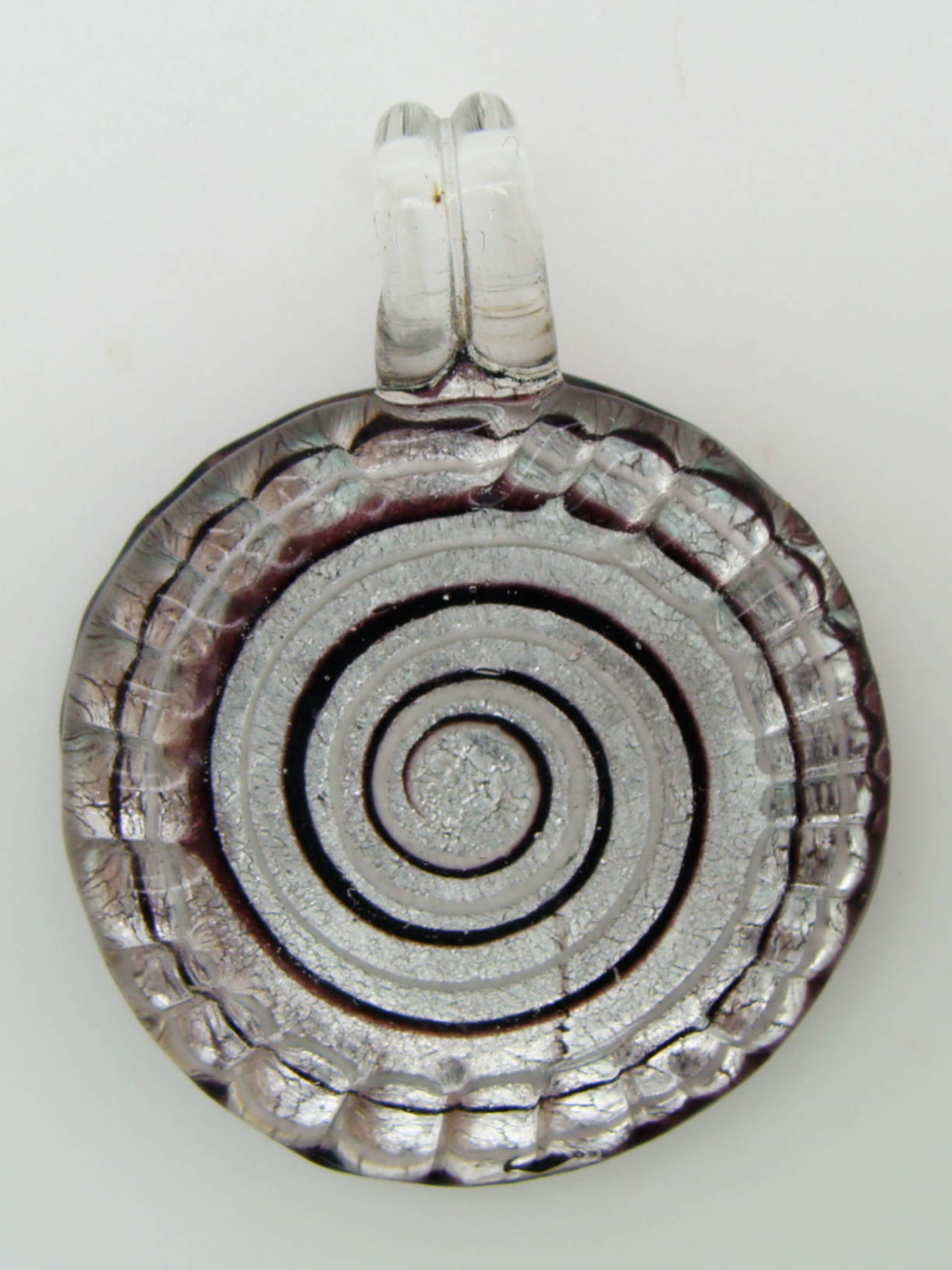 Pend-269-3 pendentif rond strie spirale violet argent