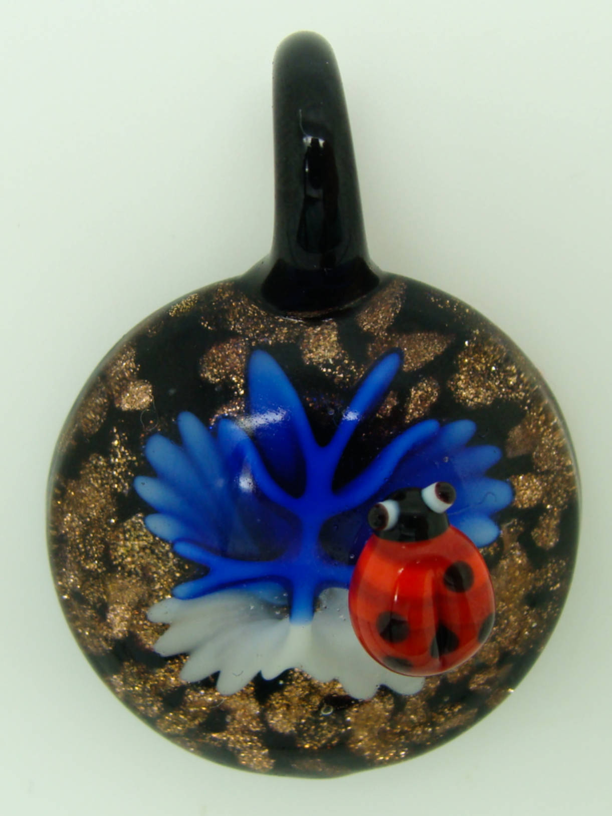 Pend-271-2 pendentif coccinelle fleur bleu fonce lampwork