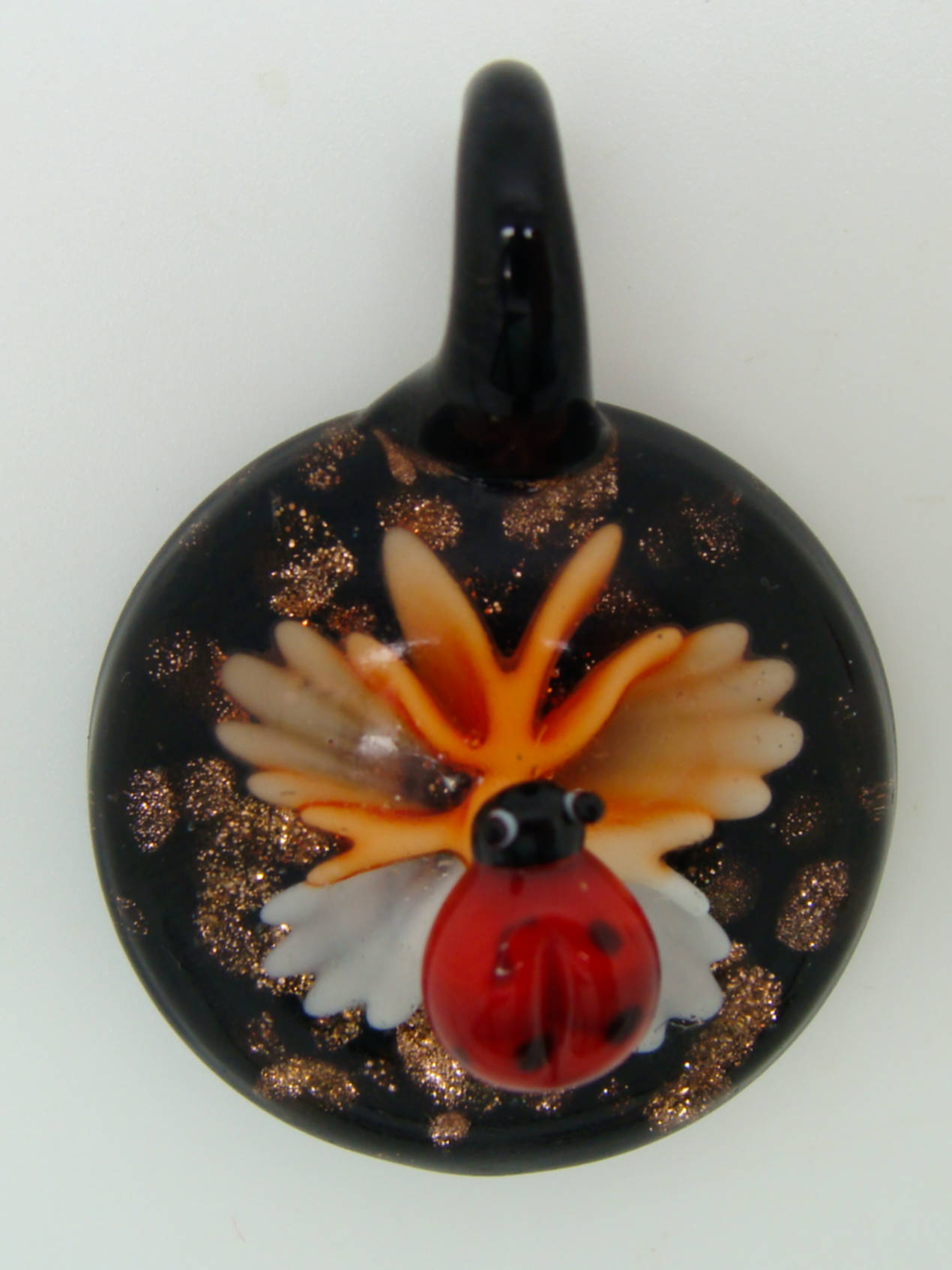 Pend-271-3 pendentif coccinelle fleur orange lampwork