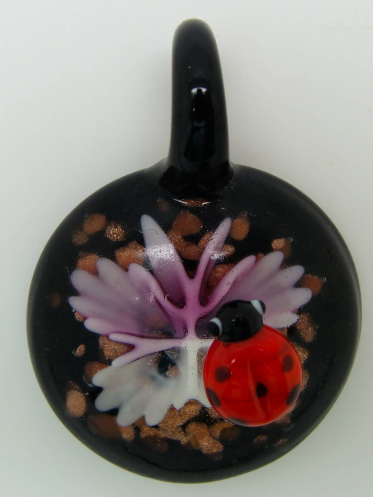 Pend-271-4 pendentif coccinelle fleur rose lampwork