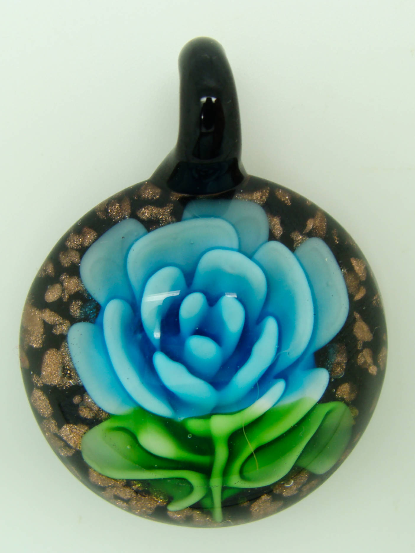 Pend-272-1 pendentif fleur rose bleu lampwork