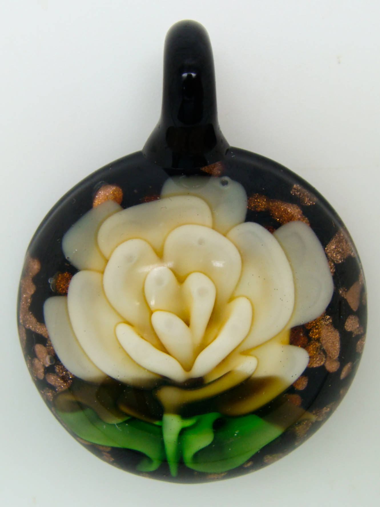 Pend-272-3 pendentif fleur rose jaune verre lampwork