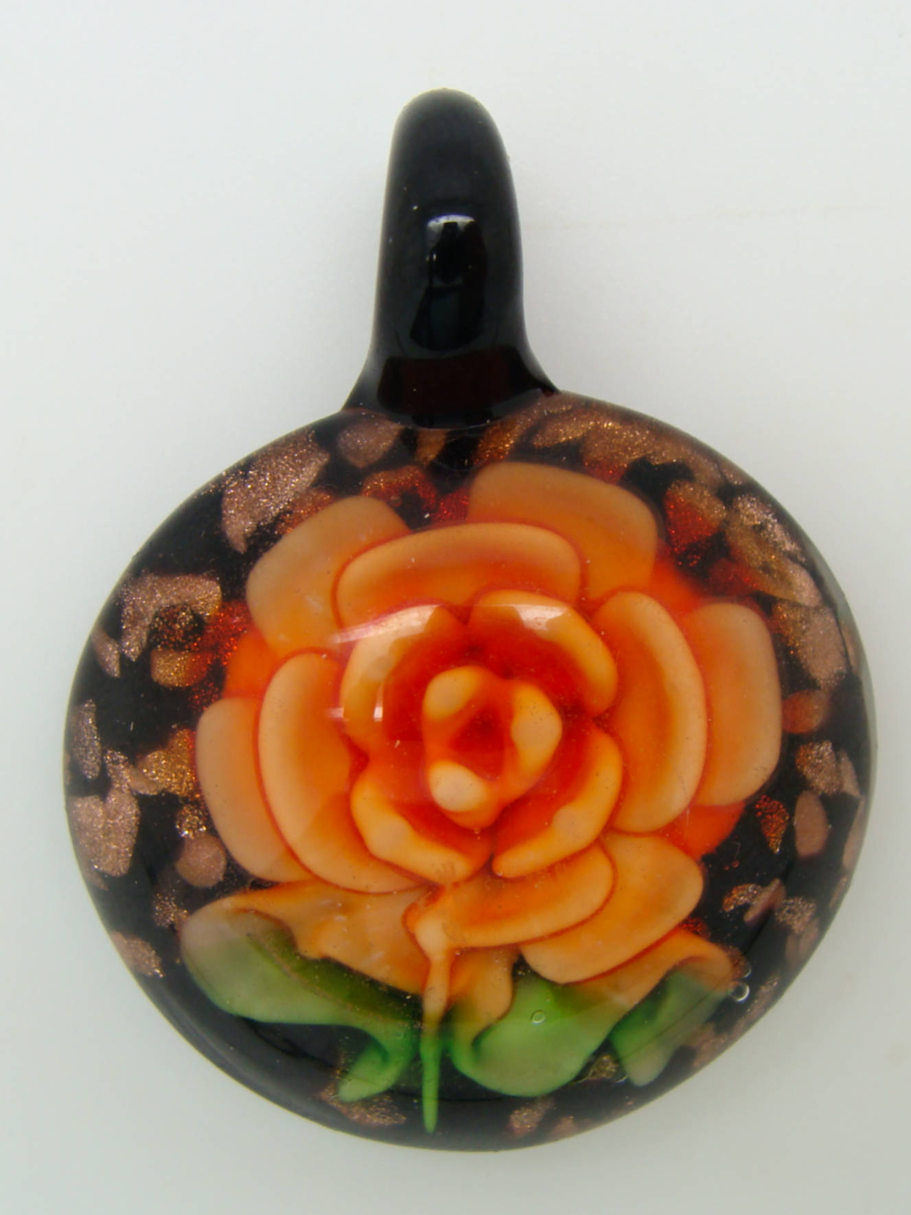 Pend-272-4 pendentif fleur rose orange lampwork