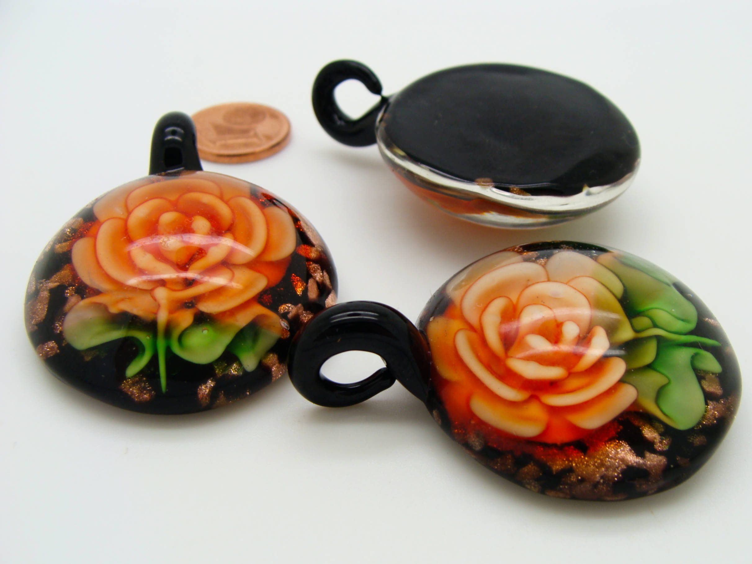 Pend-272-4 pendentif fleur rose orange verre