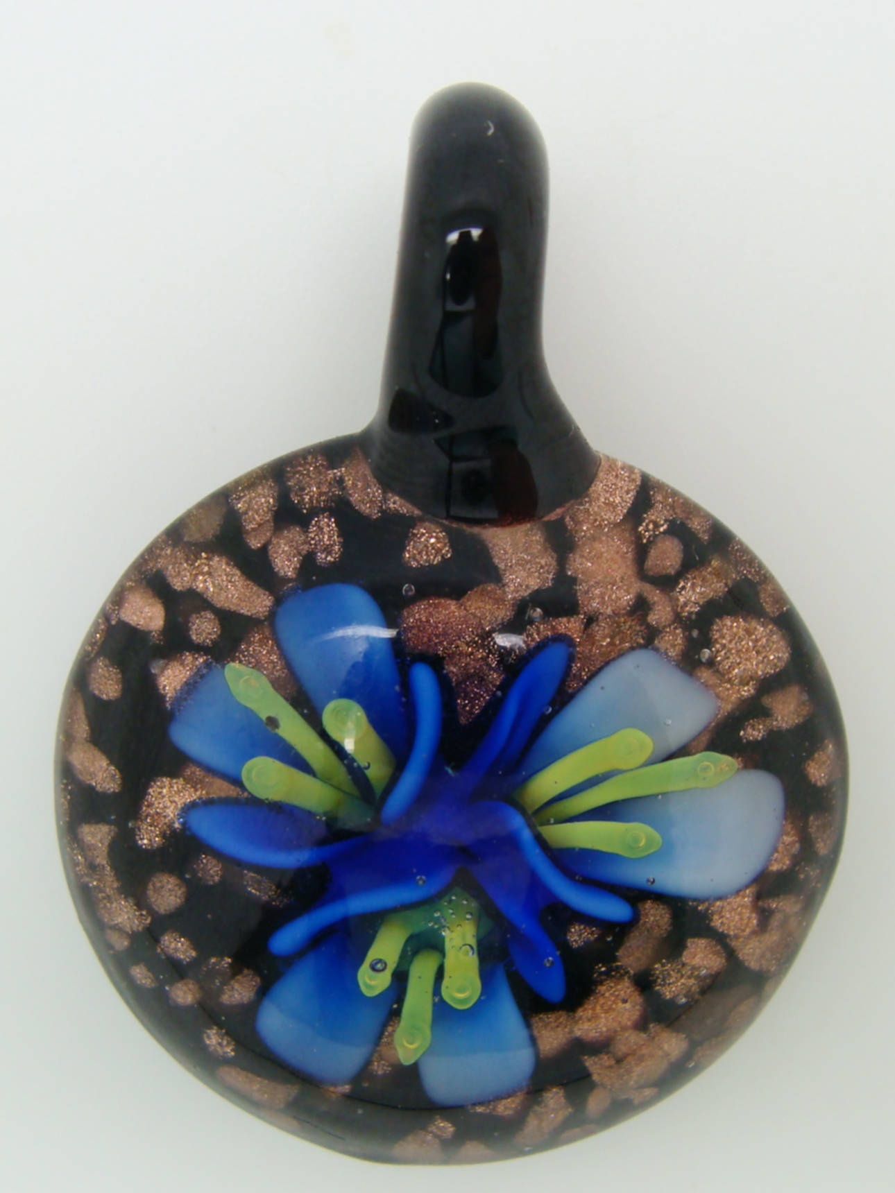 Pend-273-1 pendentif fleur 3 petales bleu fonce lampwork