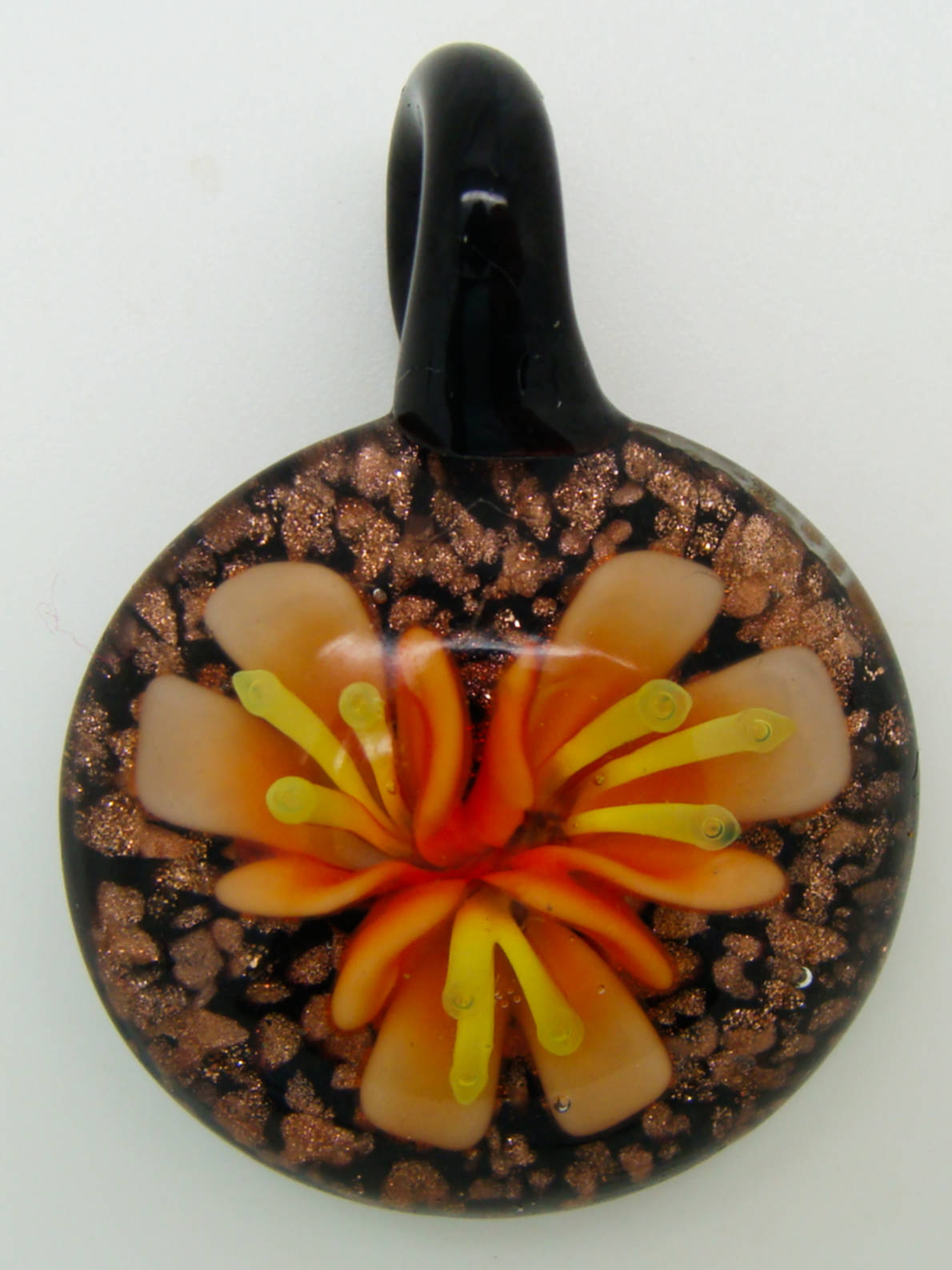Pend-273-3 pendentif fleur 3 petales orange lampwork