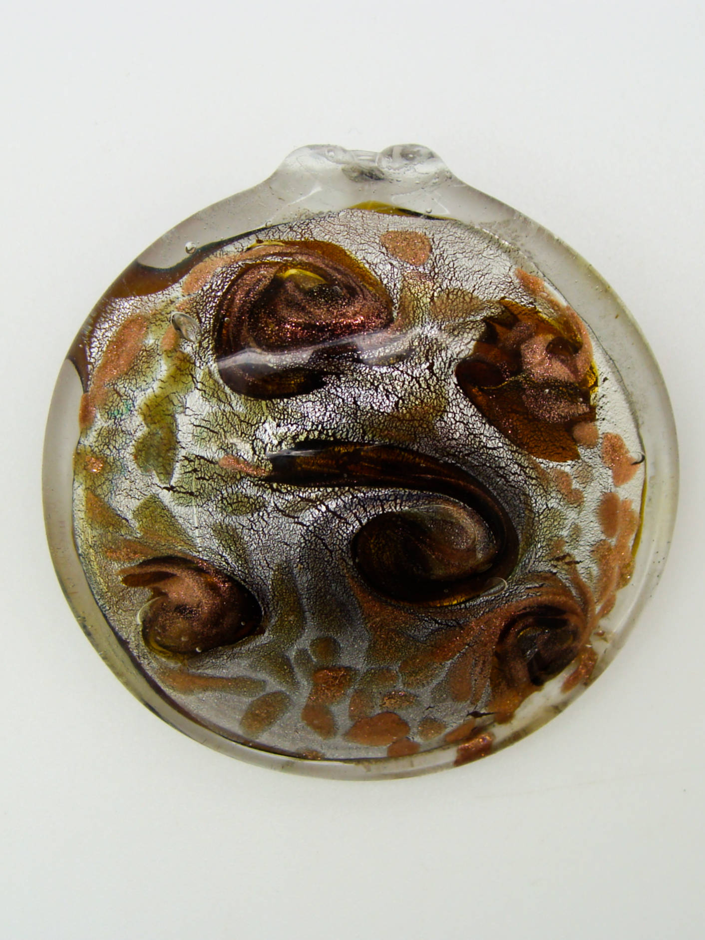 Pend-279-3 pendentif marron volute dore verre lampwork