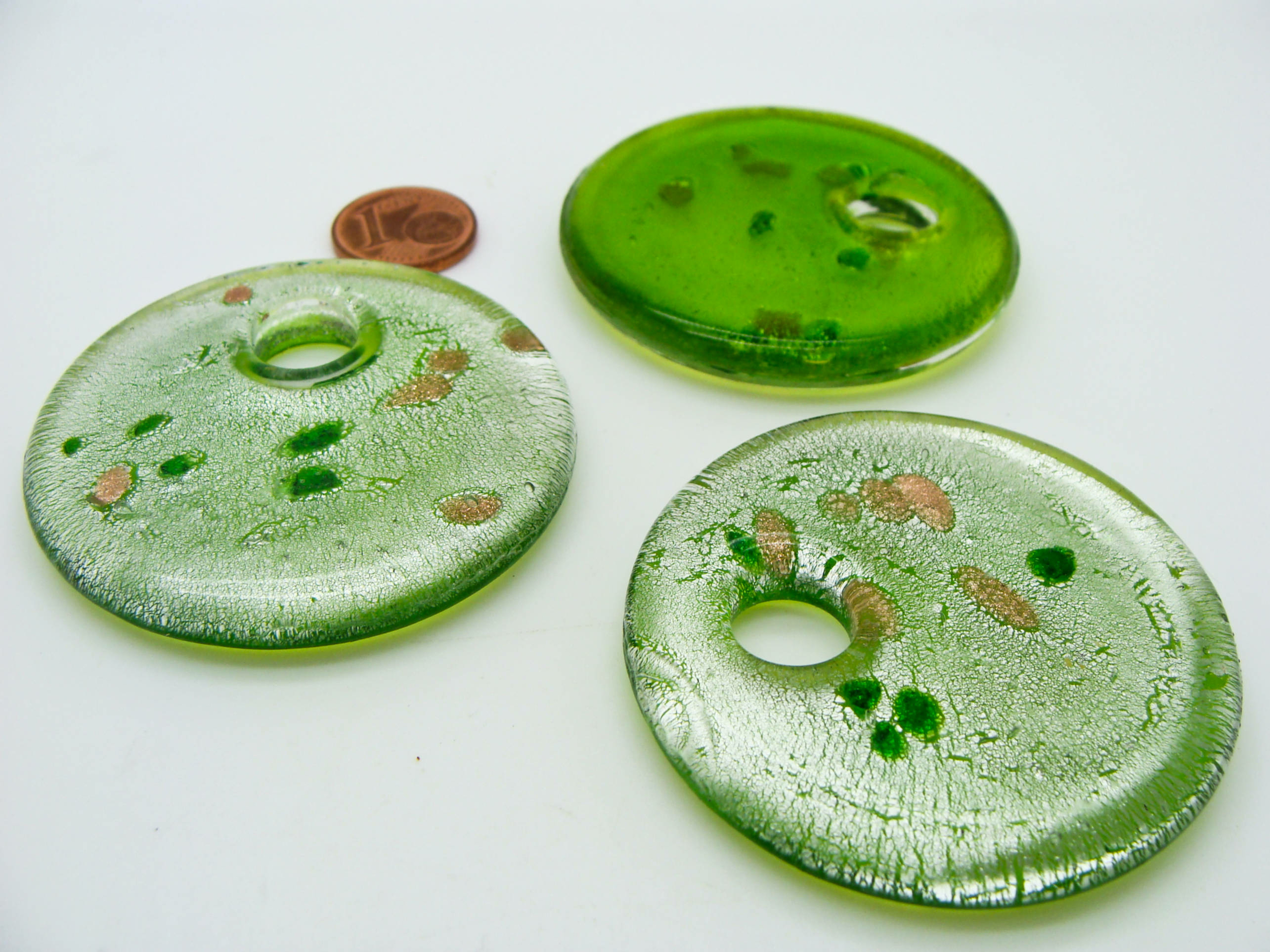 Pend-281-5 pendentif rond plat vert multi verre