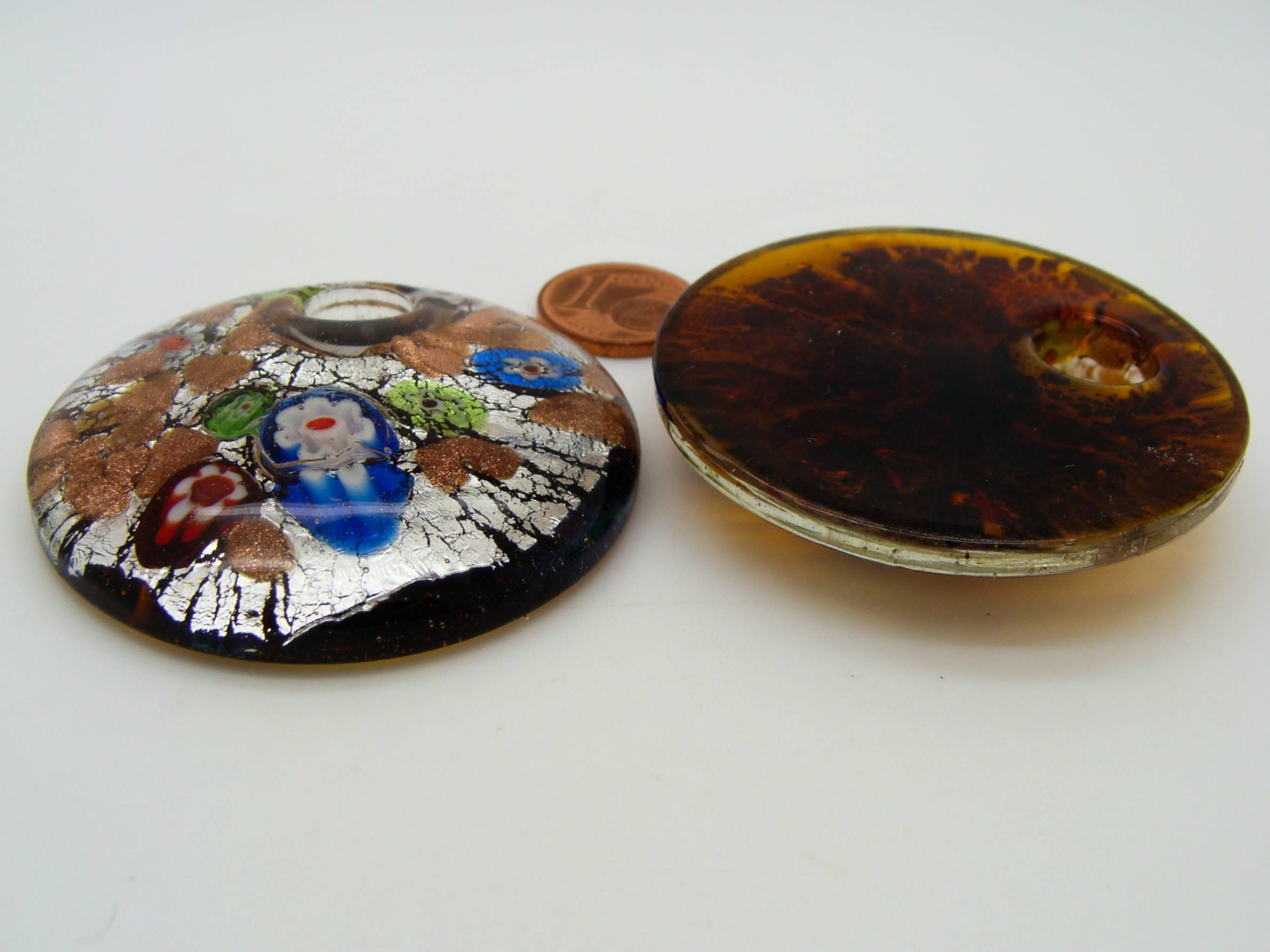 Pend-284-2 pendentif rond verre millefiori marron