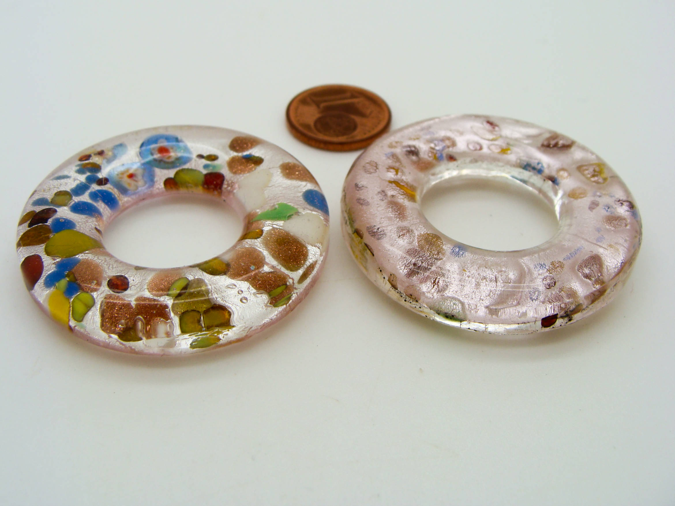 Pend-290-5 pendentif donut verre rose argente