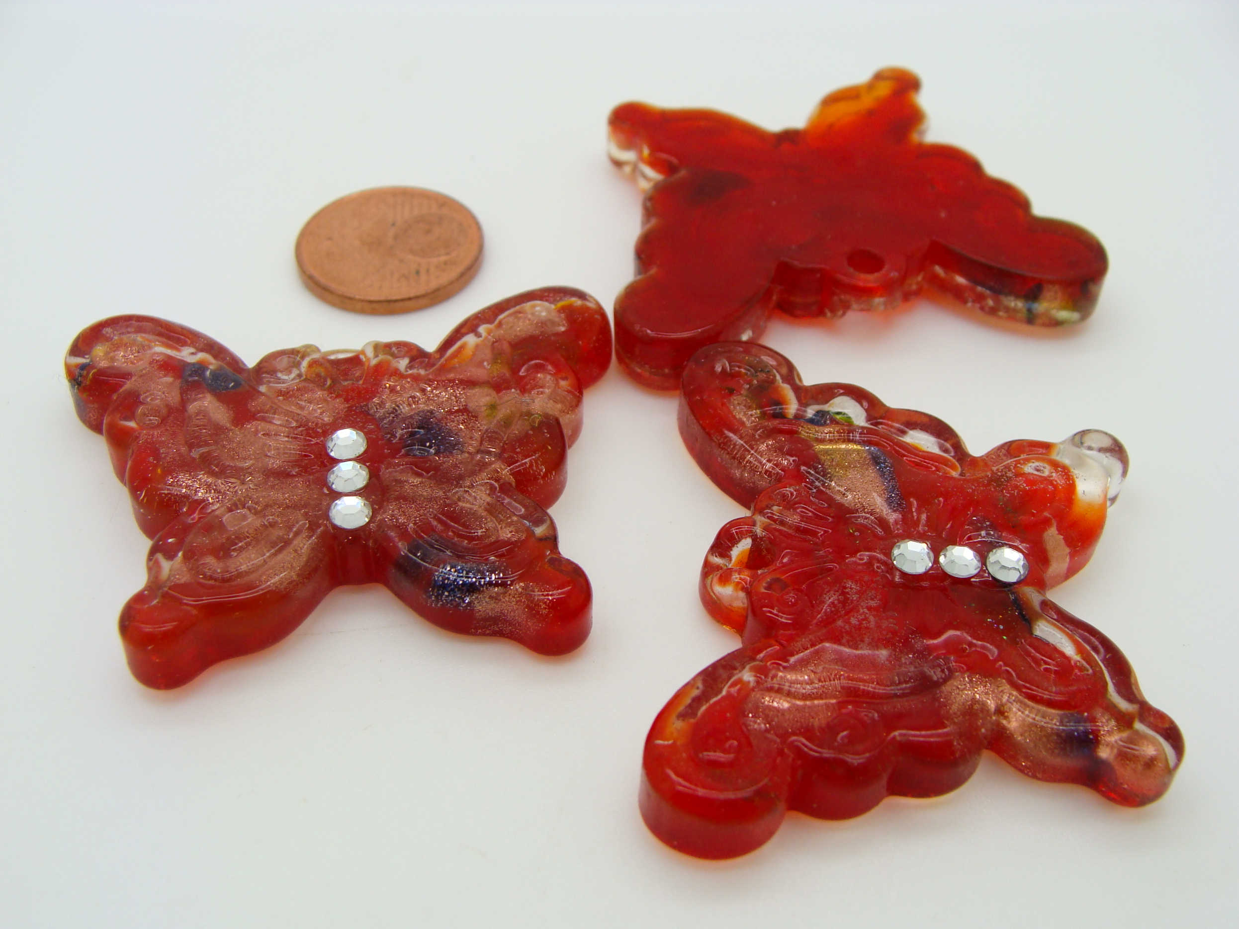 Pend-303-4 pendentif papillon strass rouge verre
