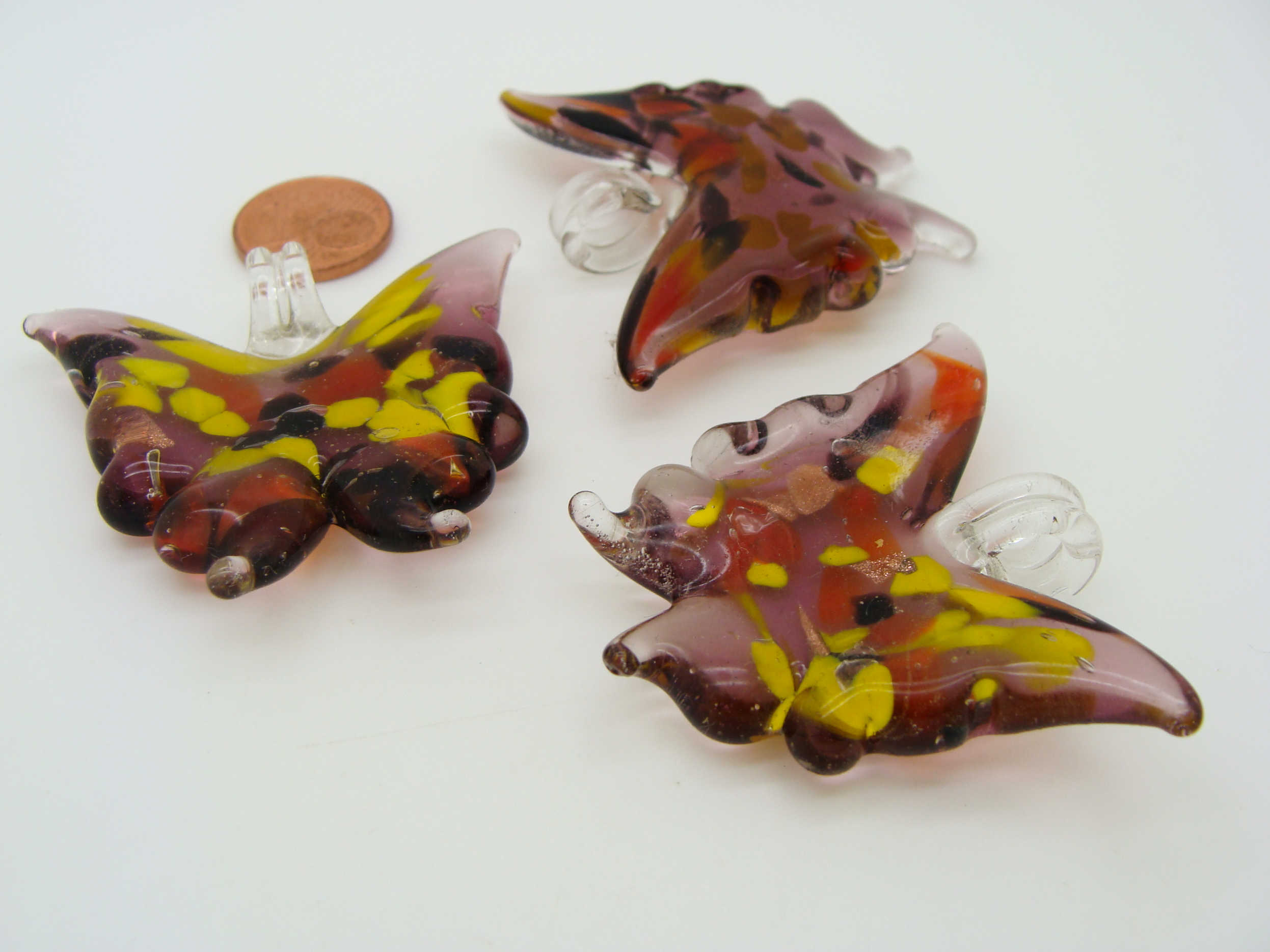 Pend-306-5 pendentif papillon violet multi verre