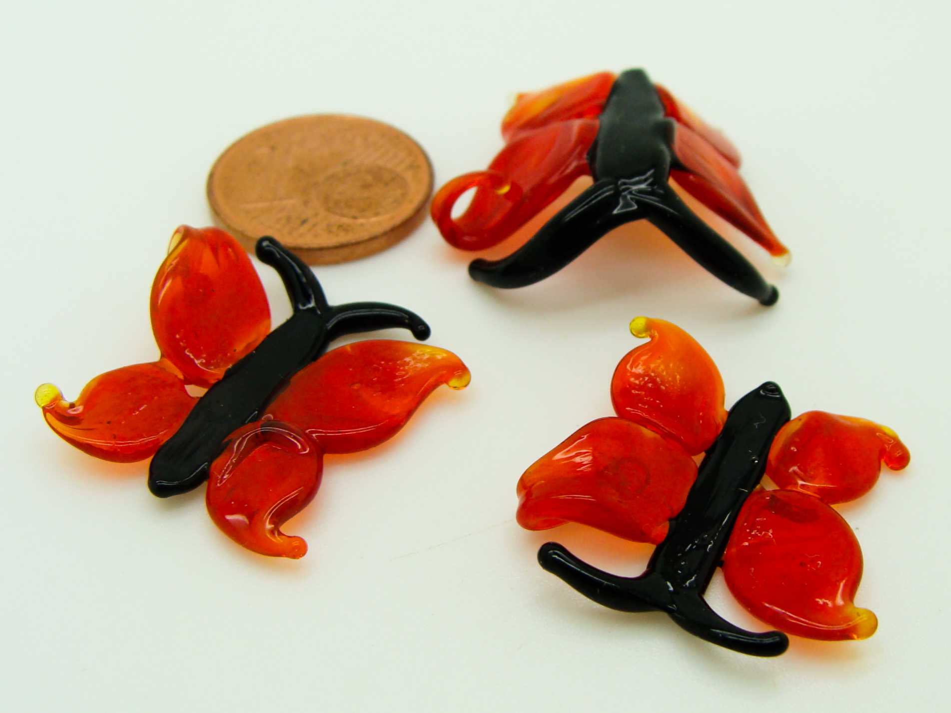 Pend-307-4 pendentif mini papillon rouge verre