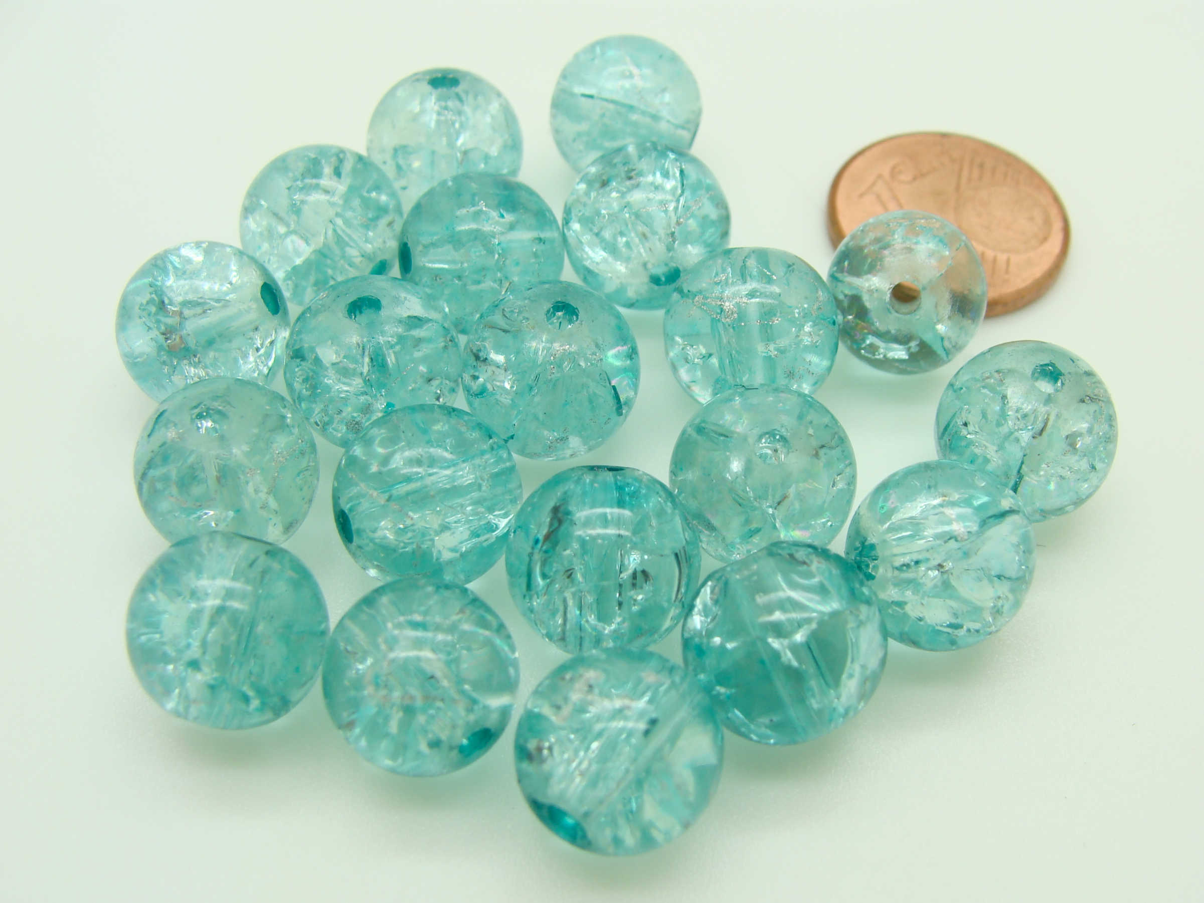 perle verre craquele 10mm bleu clair