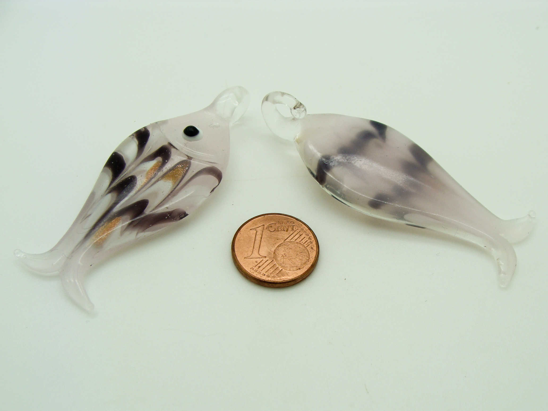 Pend-316-4 pendentif poisson rose argente verre
