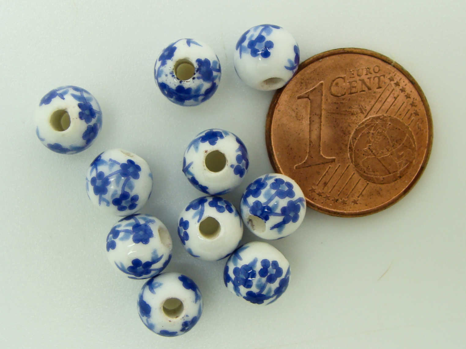 POR-129 perle fleur porcelaine  bleu 6mm